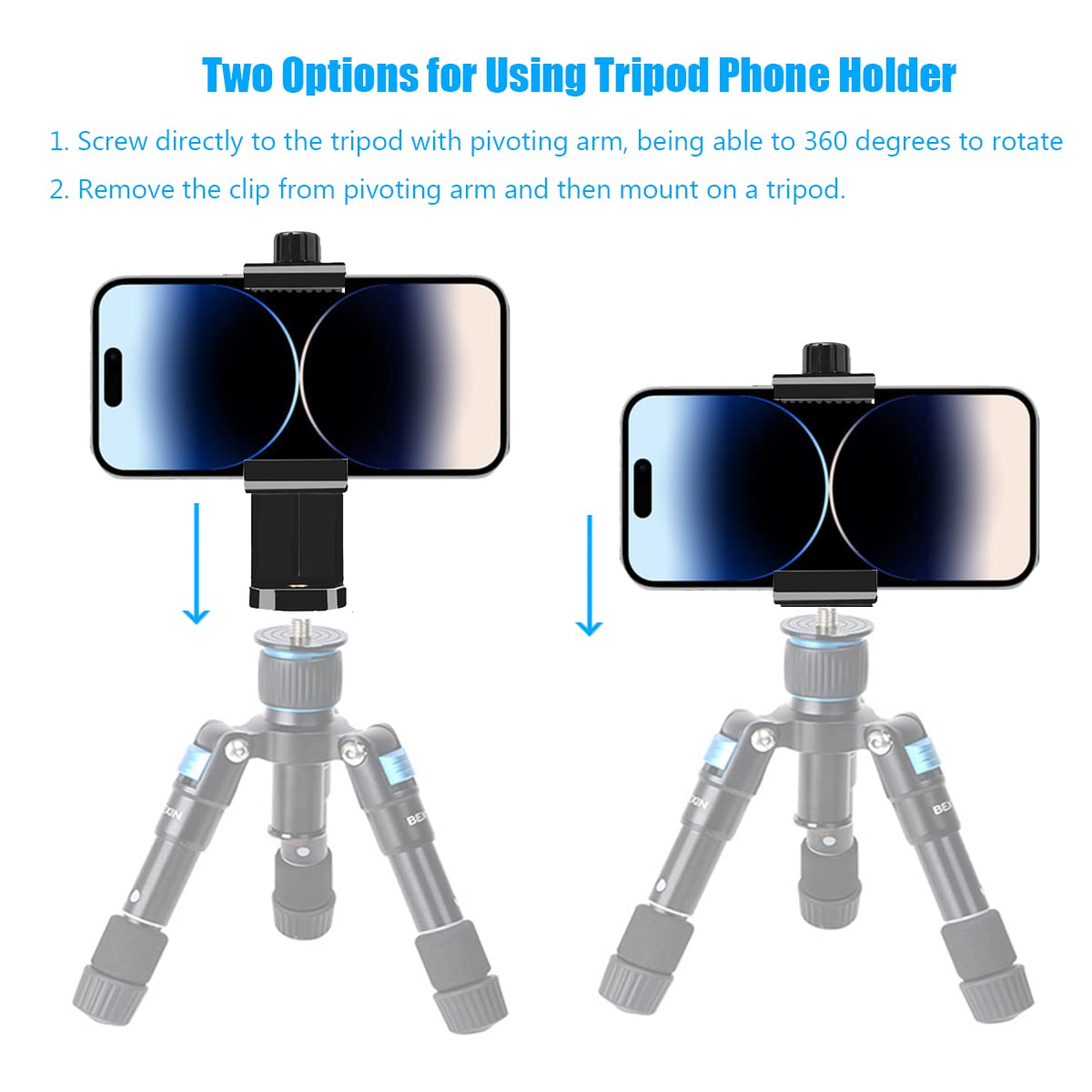 Ayapouce Cell Phone Tripod Mount Holder, Smartphone Tripod Cell Phone Holder Mount Adapter Clip, Digtal Camera Bracket Selfie Lens Monopod Adjustable Ring Light For Camcorder,Compatible For Most Cellphones