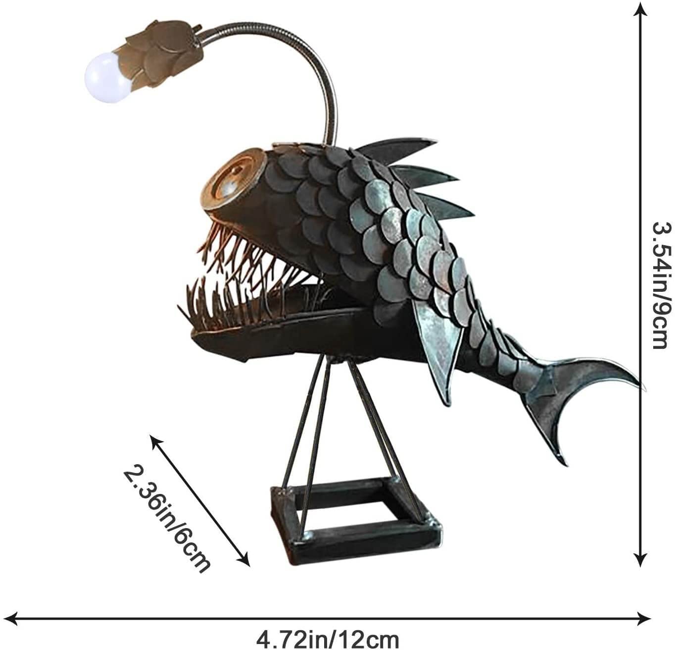 Cafele Rustic Usb Angler Fish Lamp, Shark Lamp Steampunk Style Table Lamp, Simulation Flame Led Bulbs Lights, Handmade Night Lights, Book Lights, Industrial Creative Decor For Home/Office (Medium)