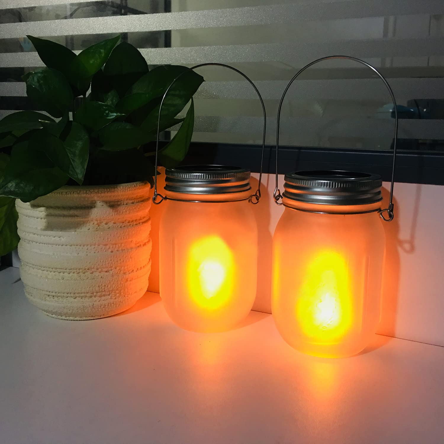 Aubasic Solar Flicker Torch Lights, 6 Pack Waterproof Dancing Flicker Lanterns Lights Build-In Glass Mason Jar, Outdoor Patio Yard Desktop Party Halloween Xmas Decor Solar Lanterns