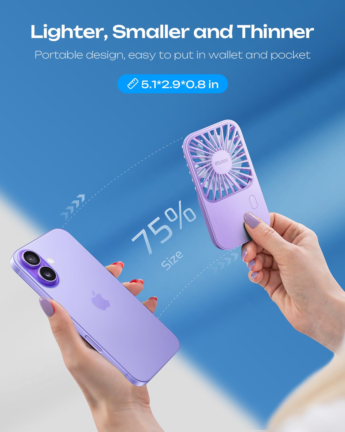Otlonpe Mini Portable Handheld Fan, Small Personal Rechargeable Hand Held Fan With Foldable Stand