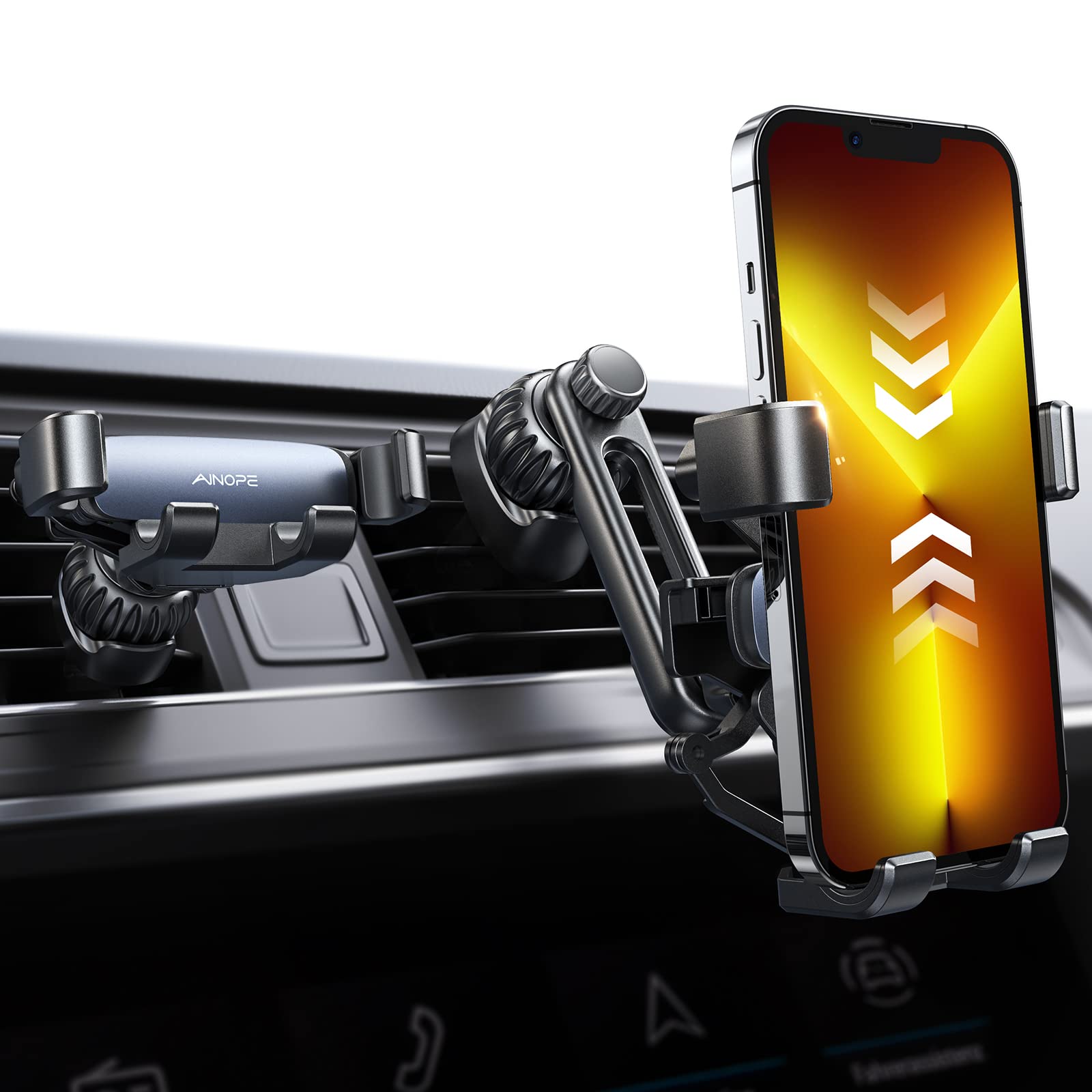 Ainope Car Phone Holder Mount  Gravity Phone Mount Holder For Car Vent With Extention&Short Air Vent Clip Never Blocking Cell Phone Holder Compatible With Iphone 16 Pro Max 15 14 13 More, Black