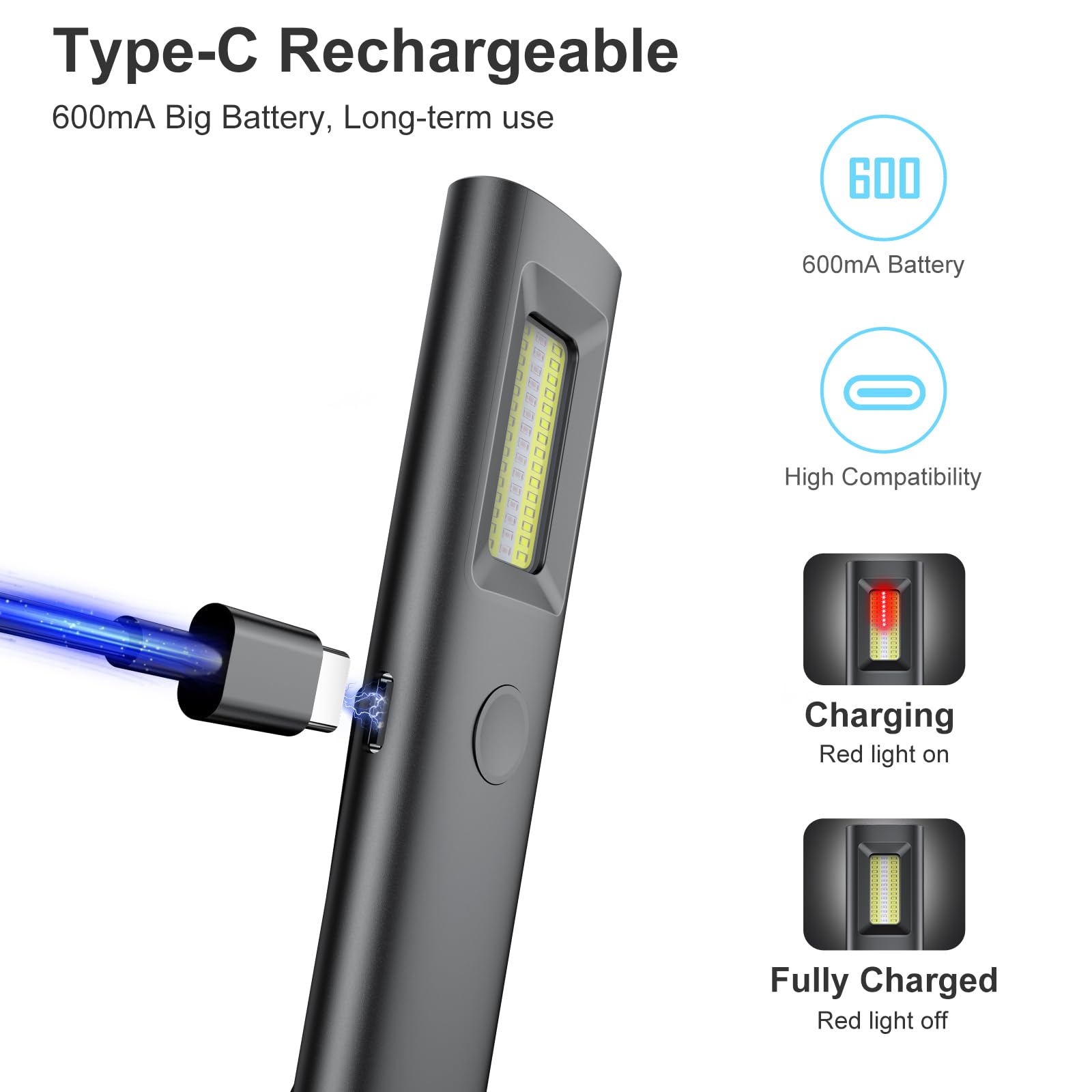 Acoszero Edc Flashlight Slim Pocket Magnetic Flashlight 1300 High Lumens Work Light With Warning Light Combo Edc Flat Light Rechargeable Lt-020 (Black)
