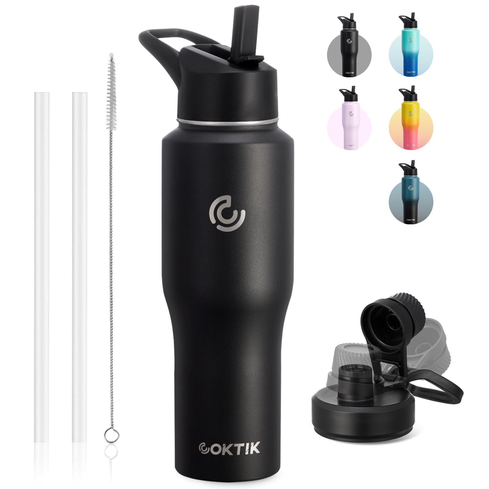 Coktik Water Bottle Insulated, 32Oz Water Bottles Straw Lid, Spout Lid, Cold For 36 Hrs
