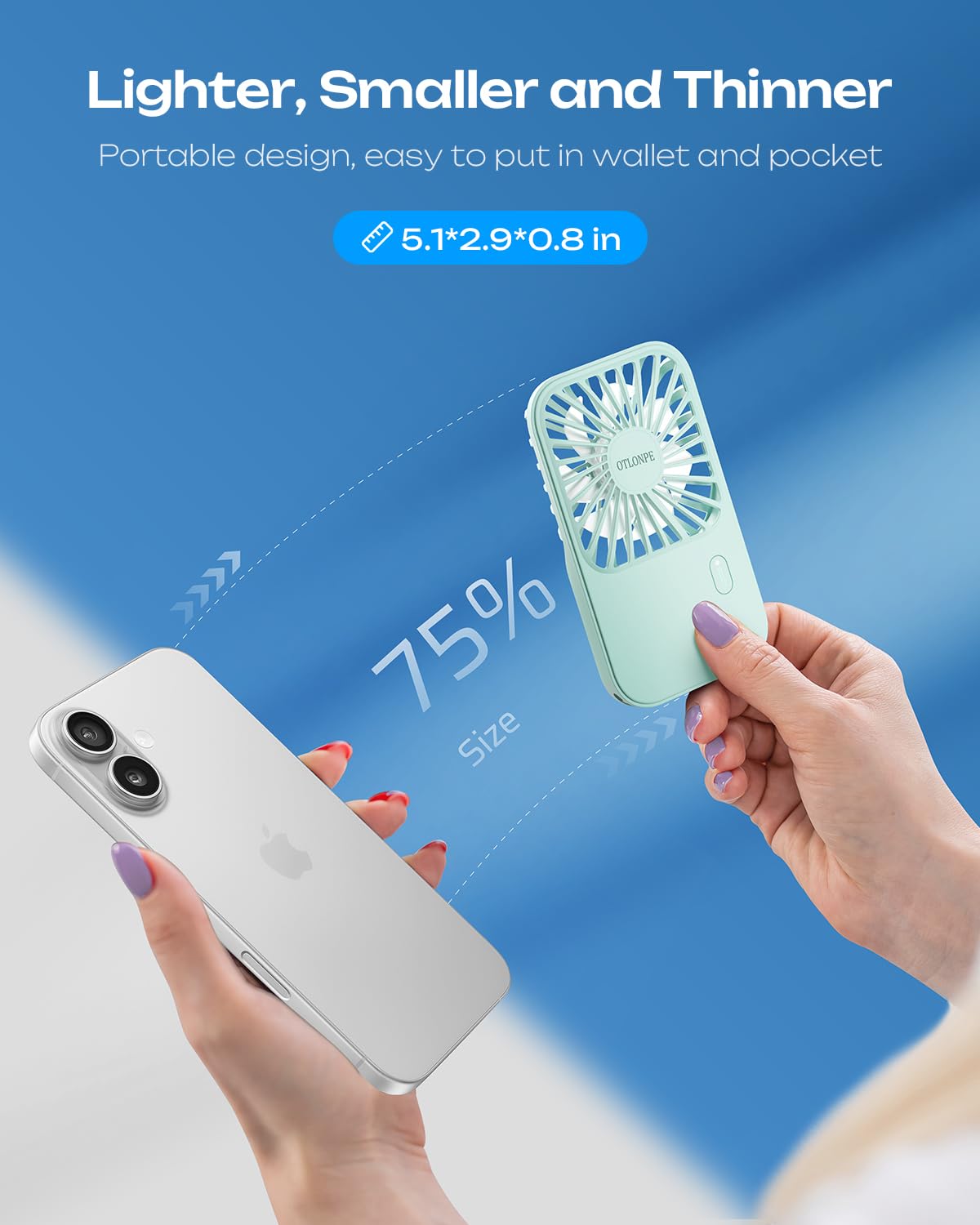 Otlonpe Mini Portable Handheld Fan, Small Personal Rechargeable Hand Held Fan With Foldable Stand