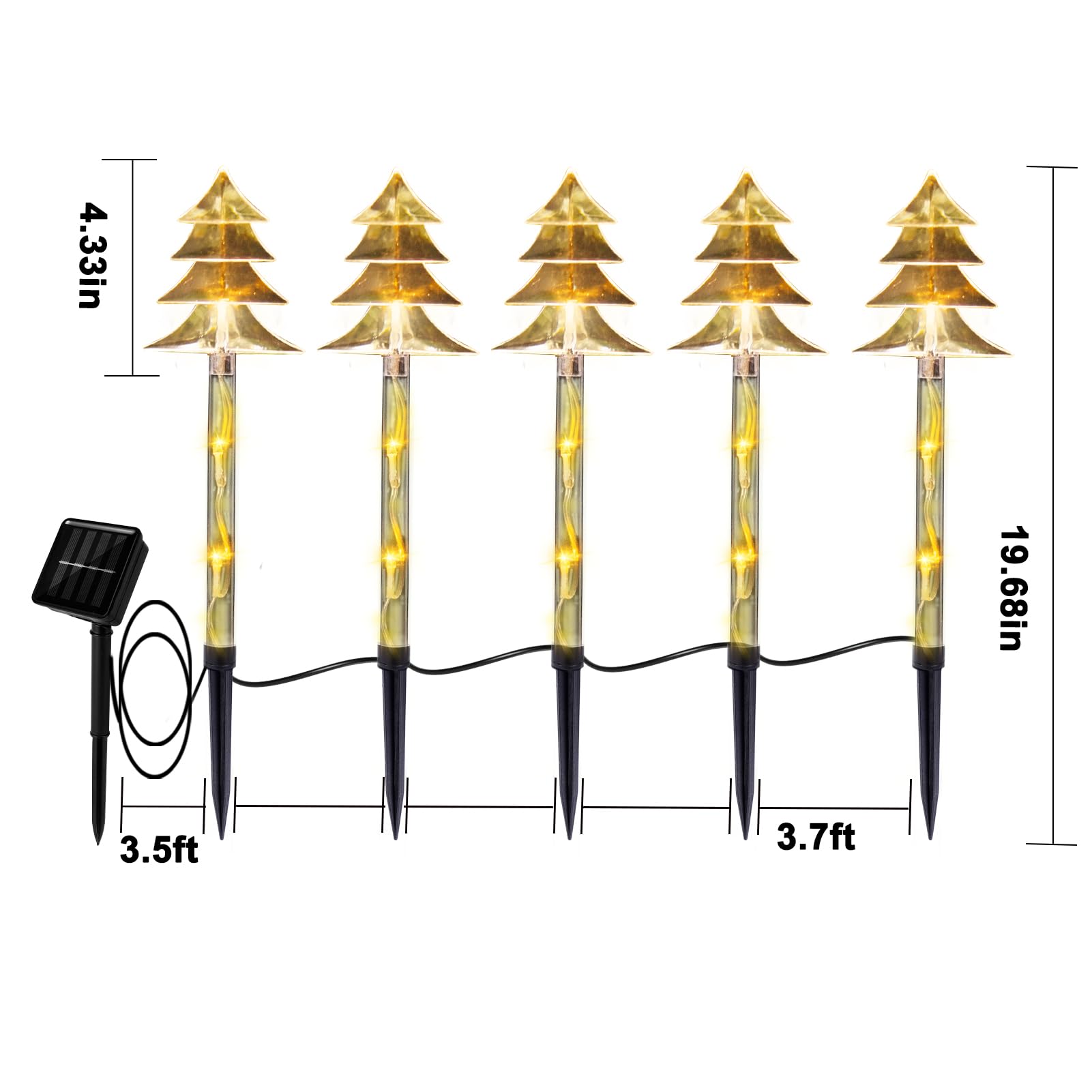 Illumi Christmas Snowflake Pathway Lights, 5 Pack Solar Christmas Stake Markers With Cool White Fairy Lights For Outdoor Holiday Walkway Patio Garden Christmas Decorations (Warm White-Tree)