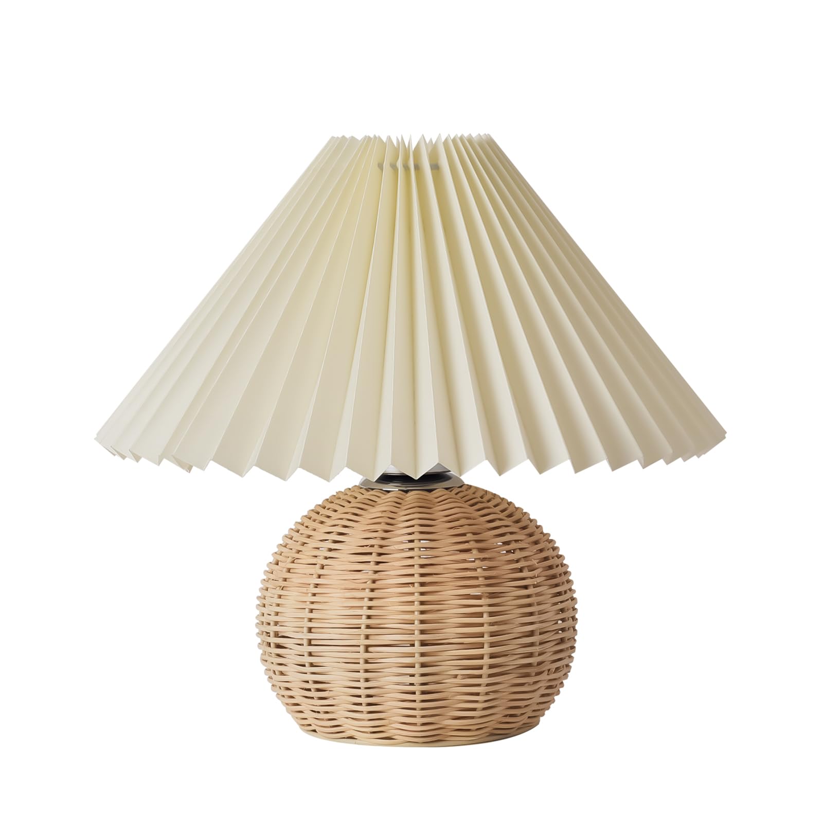 Kunjoulam Pleated Table Lamp, 11" Bedside Nightstand Lamp With Rattan Metal Base, Desk Light For Bedroom Living Room Home Office Decor Without Bulb