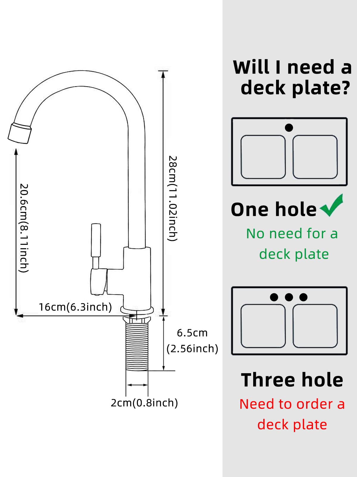 Bifordo Cold Water Only Faucet Sus304 Stainless Steel Faucet For Kitchen Sink