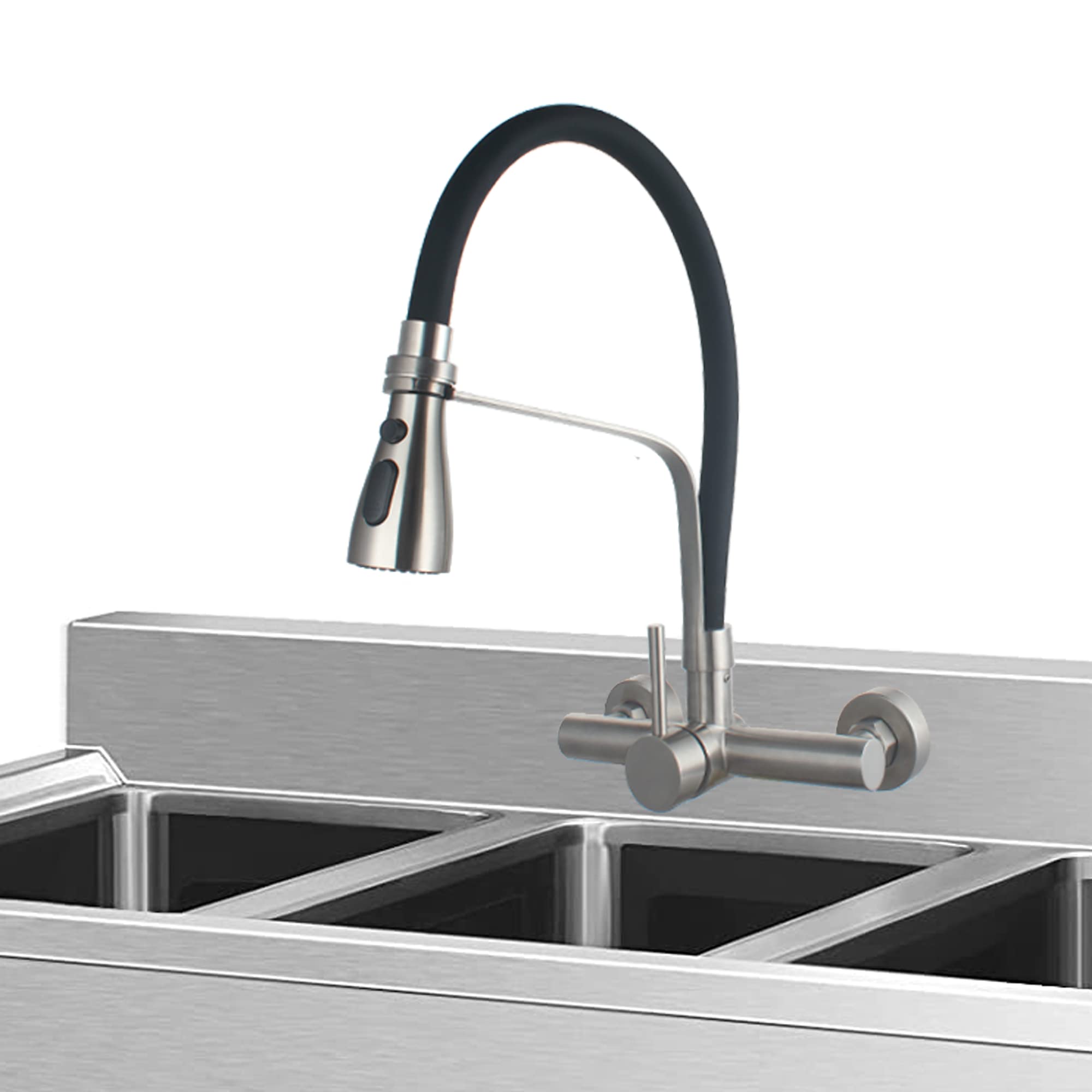 Umanyi Wall Mount Commercial Kitchen Faucet With Pull Down Sprayer 8 Inch Center Stainless Steel Brush Nickel Restaurant Laundry Utility Sink Faucet 3 Functions Lead- Sskf17-2Dc
