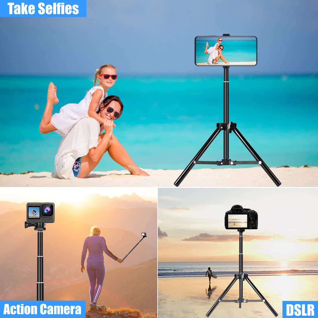 Dayleer Selfie Stick Tripod, 62 Inch Extendable Detachable Selfie Stick Tripod Stand With Remote For Iphone 15 14 13 12 Pro Max Samsung Galaxy S23 S22 S21