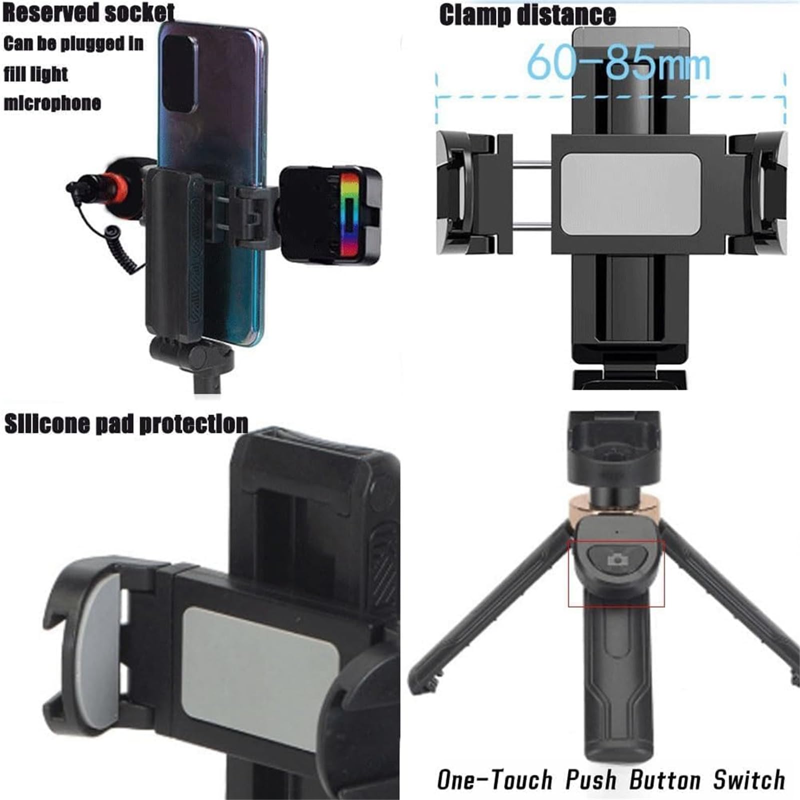 Clhjinruoliu Pocketflex Mini Tripod For Iphone, 360° Rotation Flexible Selfie Stick, Jc-25 Bt With Fill Light 4-Section Extension Height Adjustable For Vlogs, Photography,White