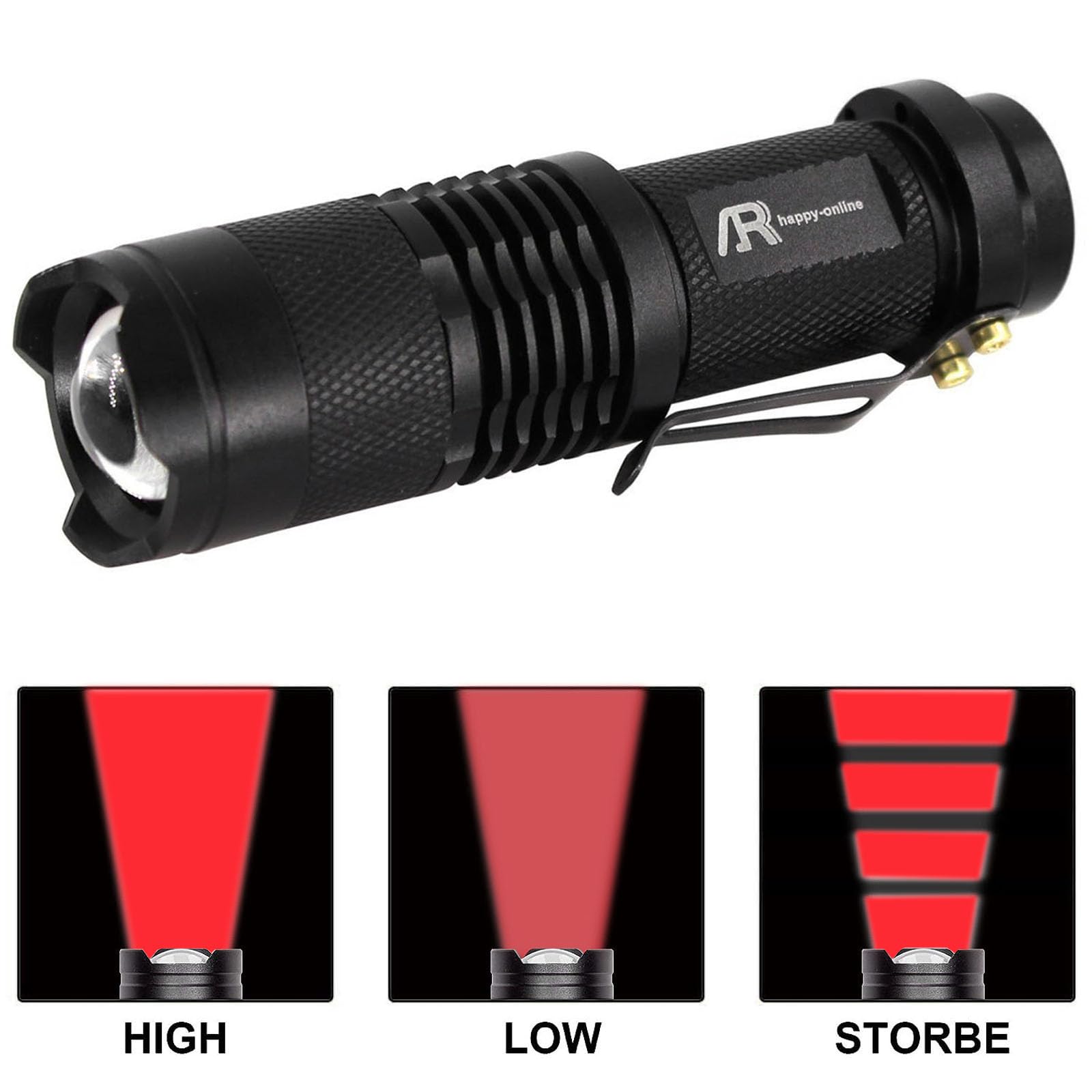 Ar Happy Online 3 Pack Red Light Flashlight, 3 Modes Mini Red Led Flashlight, Zoomable Red Flashlight Torch With Clip For Night Vision, Astronomy, Aviation, Night Observation