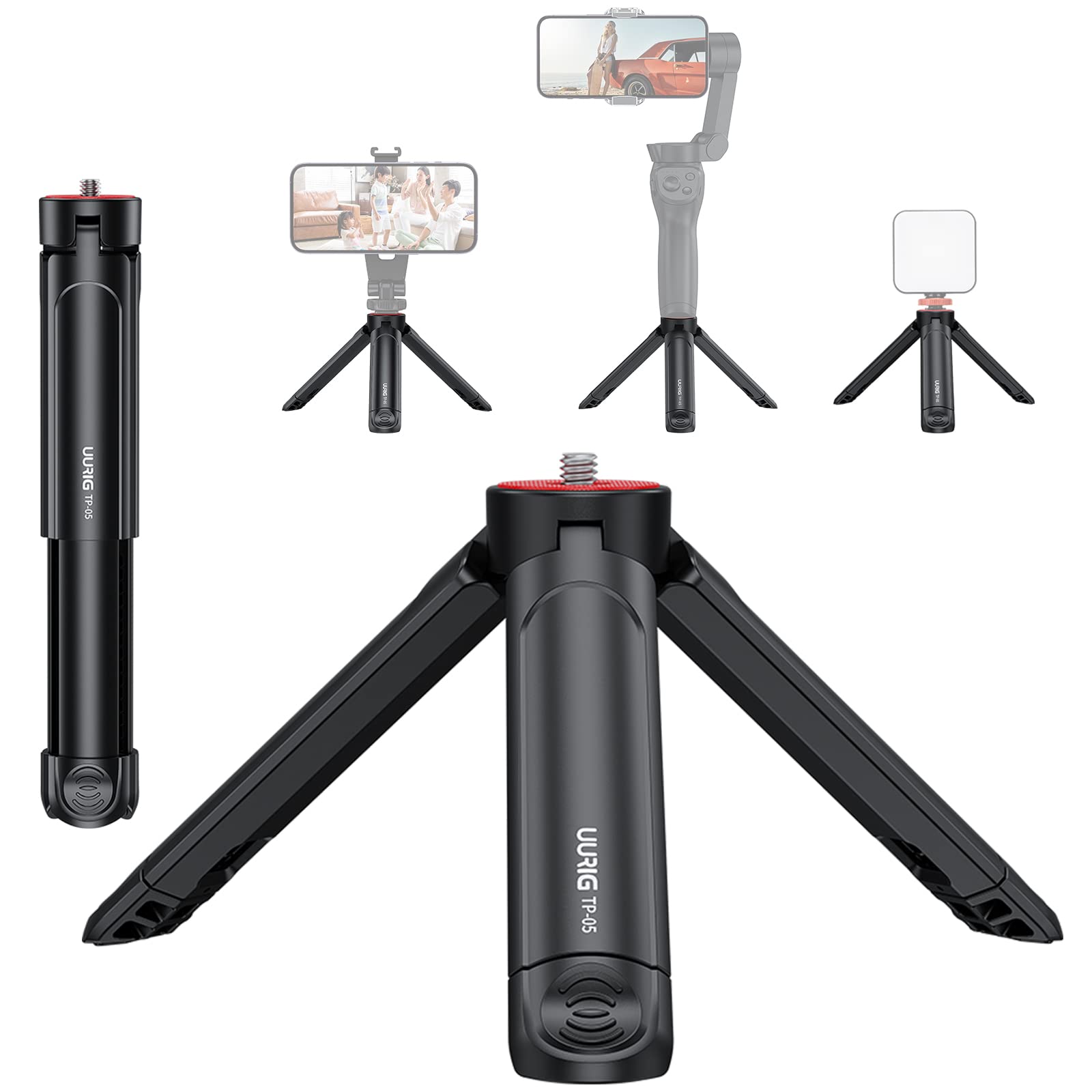 Vrig Express Uurig Tp05 Extendable Mini Camera Tripod, Portable Selfie Stick Handle Grip Desktop Webcam Tripod With 1/4" Screw For Dslr Camera Webcam Phone Holder Selfie Stick Vlog Tripod