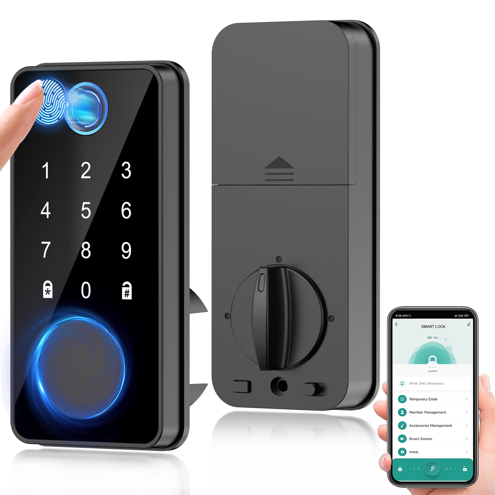 Tgcfing Smart Fingerprint Door Lock, Keyless Entry Door Lock, Front Door Lock With Digital Passcode Keypad, Bluetooth Electronic Deadbolt Lock, Anti-Peeping Password, Auto Lock For Home/Hotel/Office/Apartment