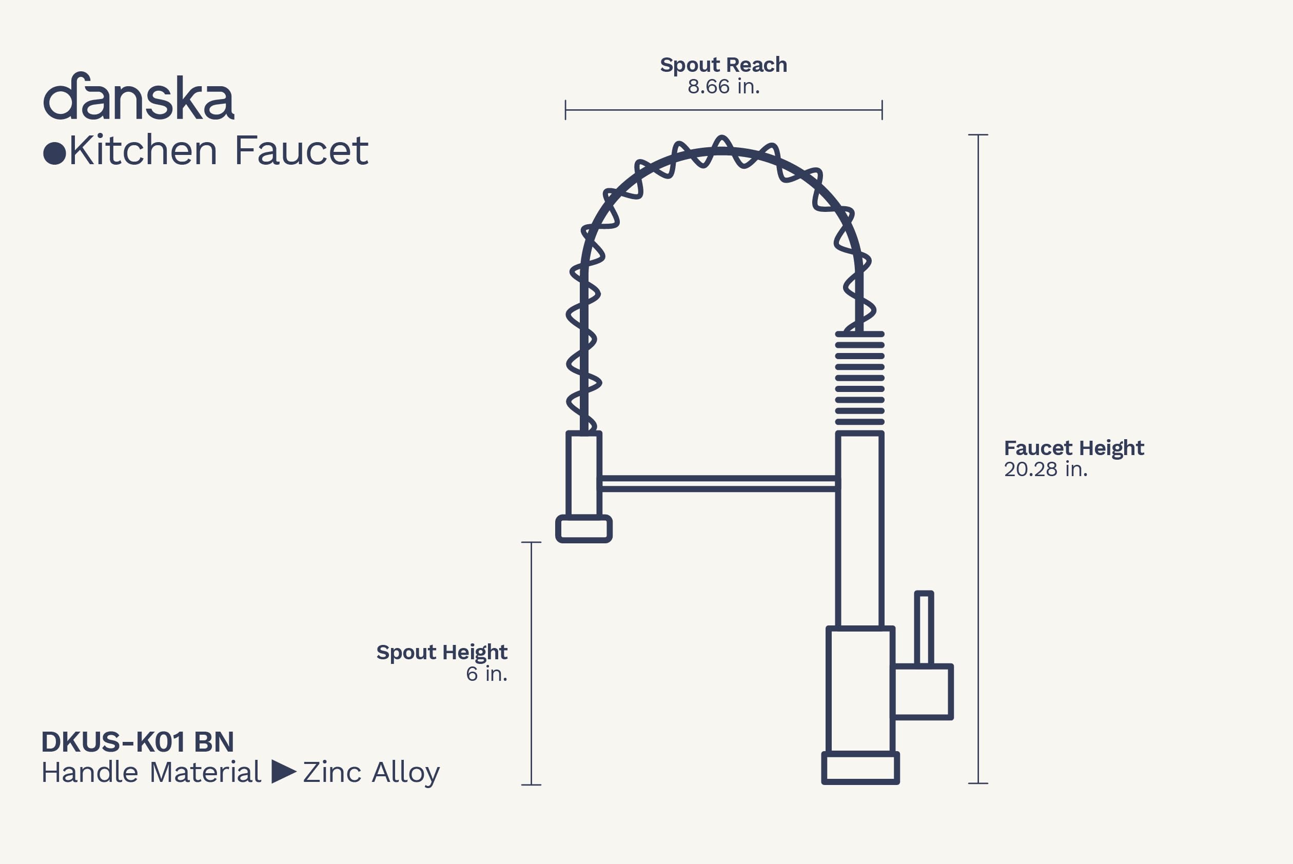 Danska Kitchen Faucet - Single-Lever Danish Design  Pull Down Sprayer  360° Swivel Spout  Brushed Nickel Finish  Brass & Stainless Steel Build  Great Water Flow At 1.8Gpm  Diy Installation