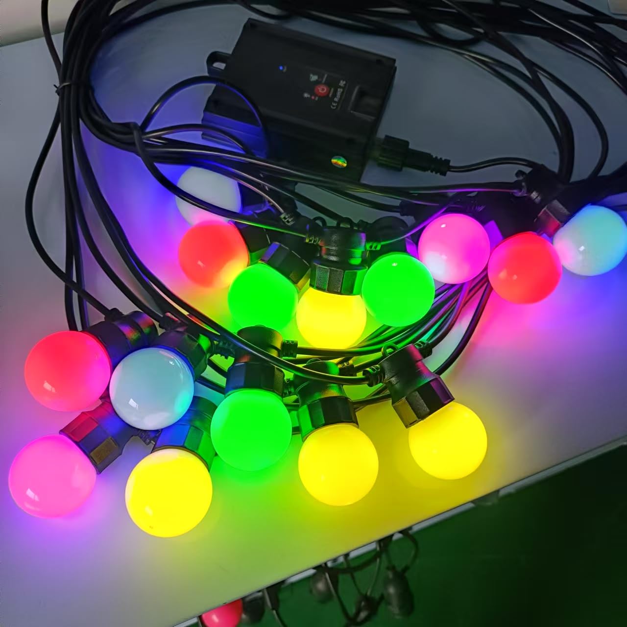 Dukvi 50Ft Solar Christmas String Lights Outdoor,15 Edison Bulbs Commercial Grade Waterproof Patio Light, Camping String Lights Hanging Shatterproof G40 Led Bulbs For Outside Backyard Party (Rgb)