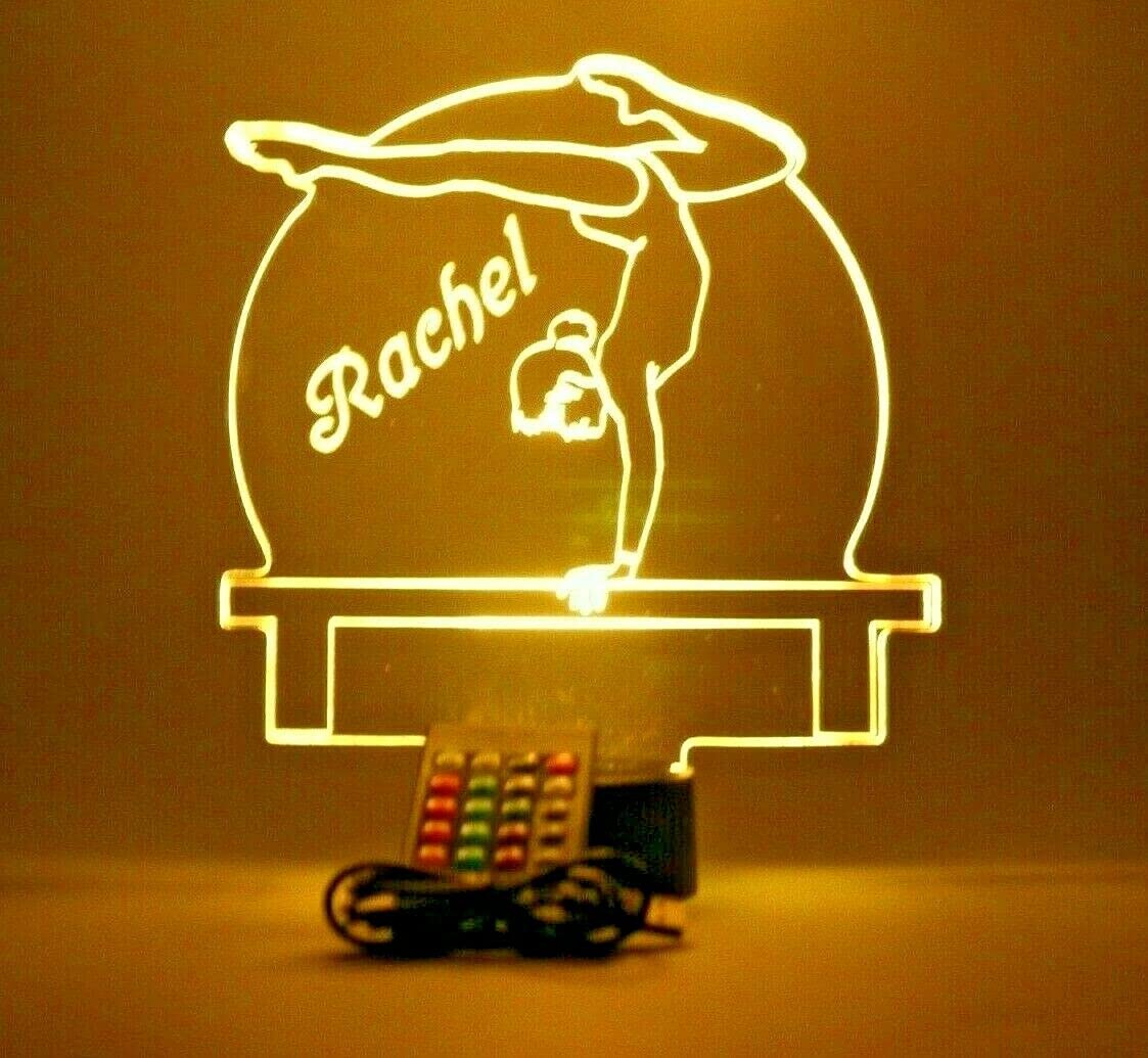 Mirror Mania Gymnast On Beam Night Light Up Lamp Led Personalized Name Engraved Gymnastics Athlete Gymnasts Tumbler Desk Table Lamp, Sport Gymnastics - It'S Wow, With Remote, 16 Color Options, Great