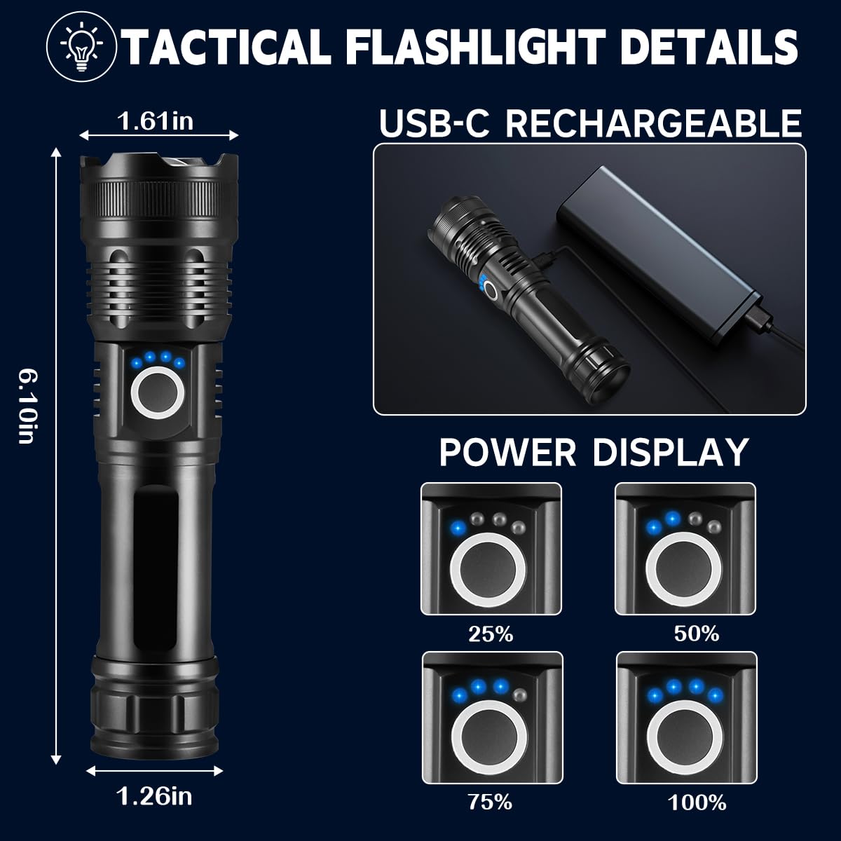 Staaricc 3Pack Rechargeable Flashlights High Lumens, 5Modes Led Flashlight Rechargeable, Super Bright Flashlight High Powered, Adjustable Utility Flashlight, Powerful Flash Light For Home Emergencies