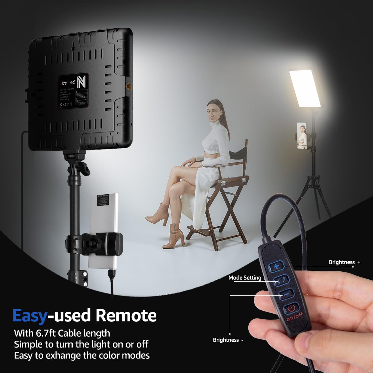Niceveedi 2-Pack Led Video Light Kit, Studio Light, 2800-6500K Dimmable Photography Lighting Kit With Tripod Stand&Phone Holder, 73" Stream Light For Video Recording, Game Streaming, Youtube