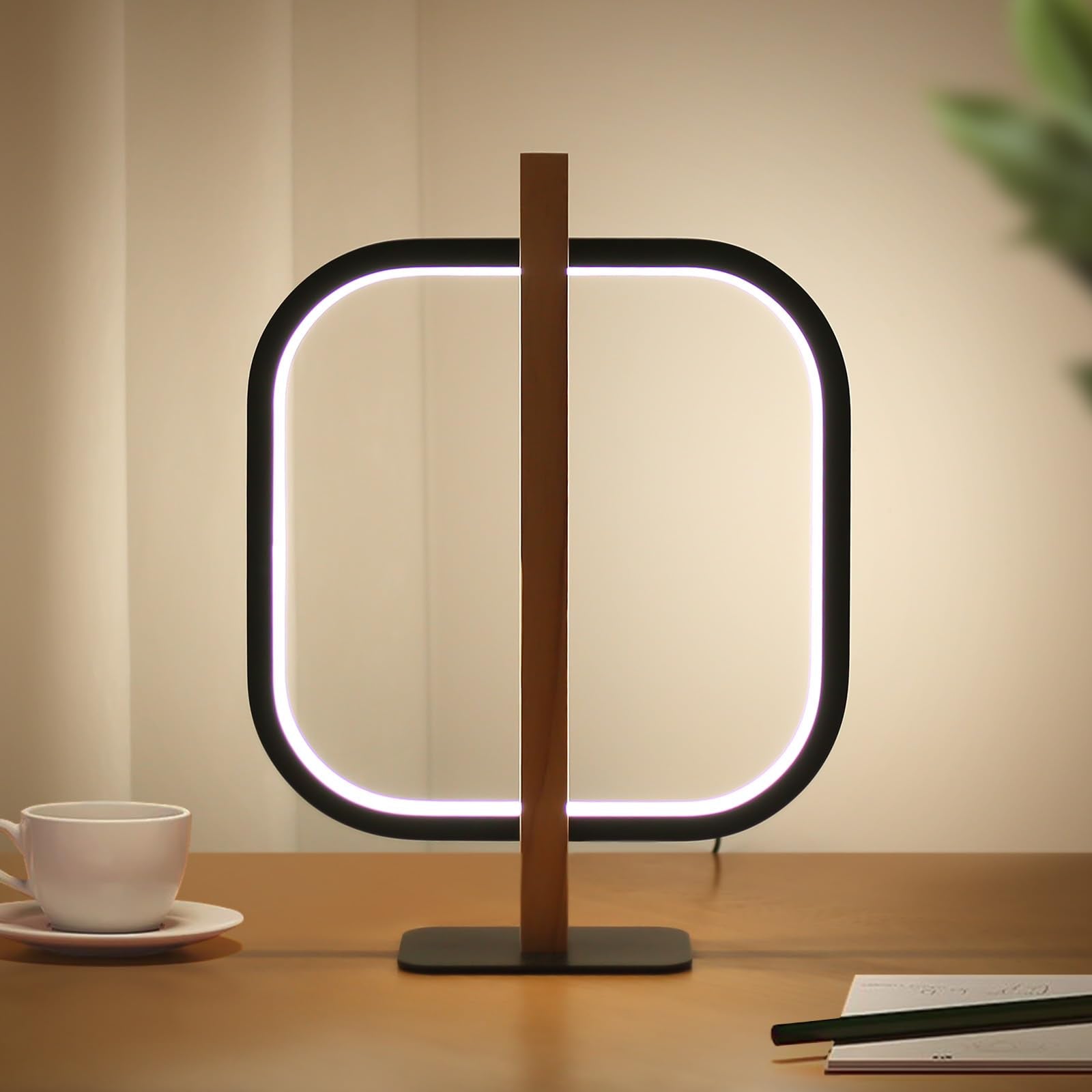 Jioodich. Modern Led Table Lamp, Dimmable Nightstand Lamp For Bedroom, Wooden Touch Bedside Light, 3 Color Temperature Desk Lamp For Living Room, Office, Reading, Black
