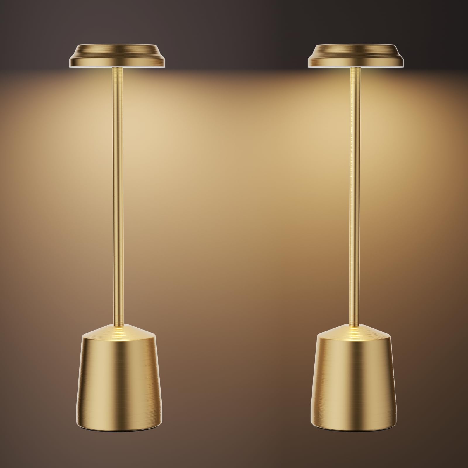 Ogacfo Aluminum Led Cordless Gold Table Lamps Set Of 2, Portable Rechargeable 5000Mah Battery Operated Table Light, 3 Color Stepless Dimming Touch Control, Desk Lamp For Dinner/Restaurant/Bars/Coffee Shop