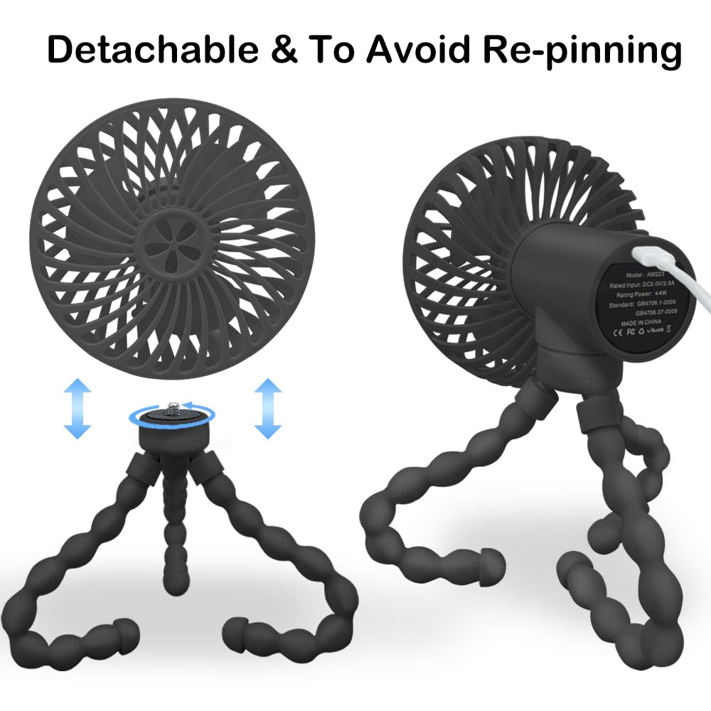 Run Helix Stroller Fan Portable Fan With 3 Speed Can Work 4-12 Hours,Personal Fan With Flexible Trip