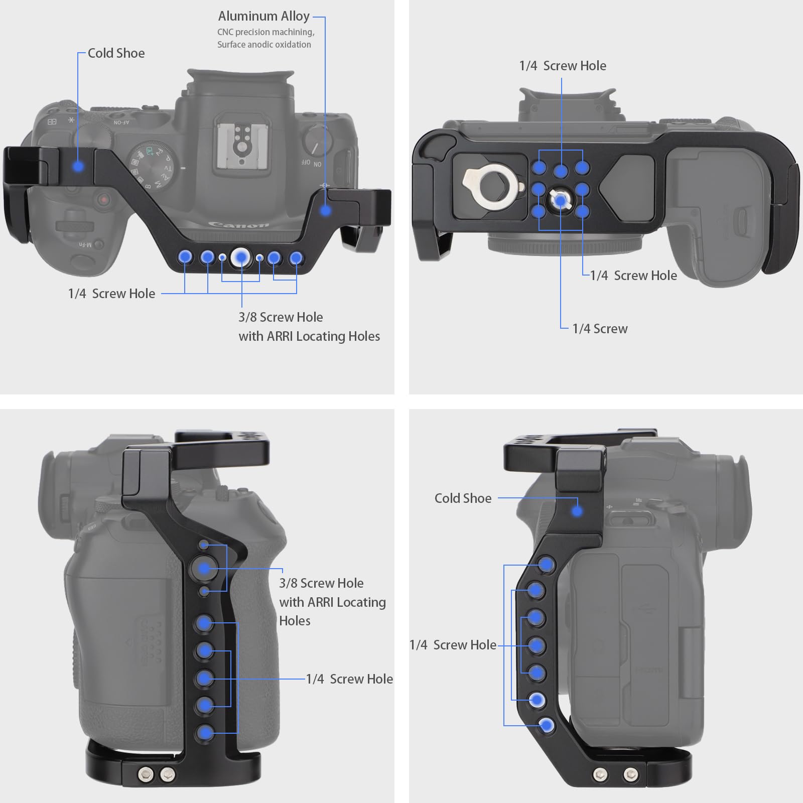 Leftfoto Camera Full Cage For Canon R5 R6 Mirrorless,Extension Mount Microphone Fill Light Bracket Filming Accessories,With Cold Shoe