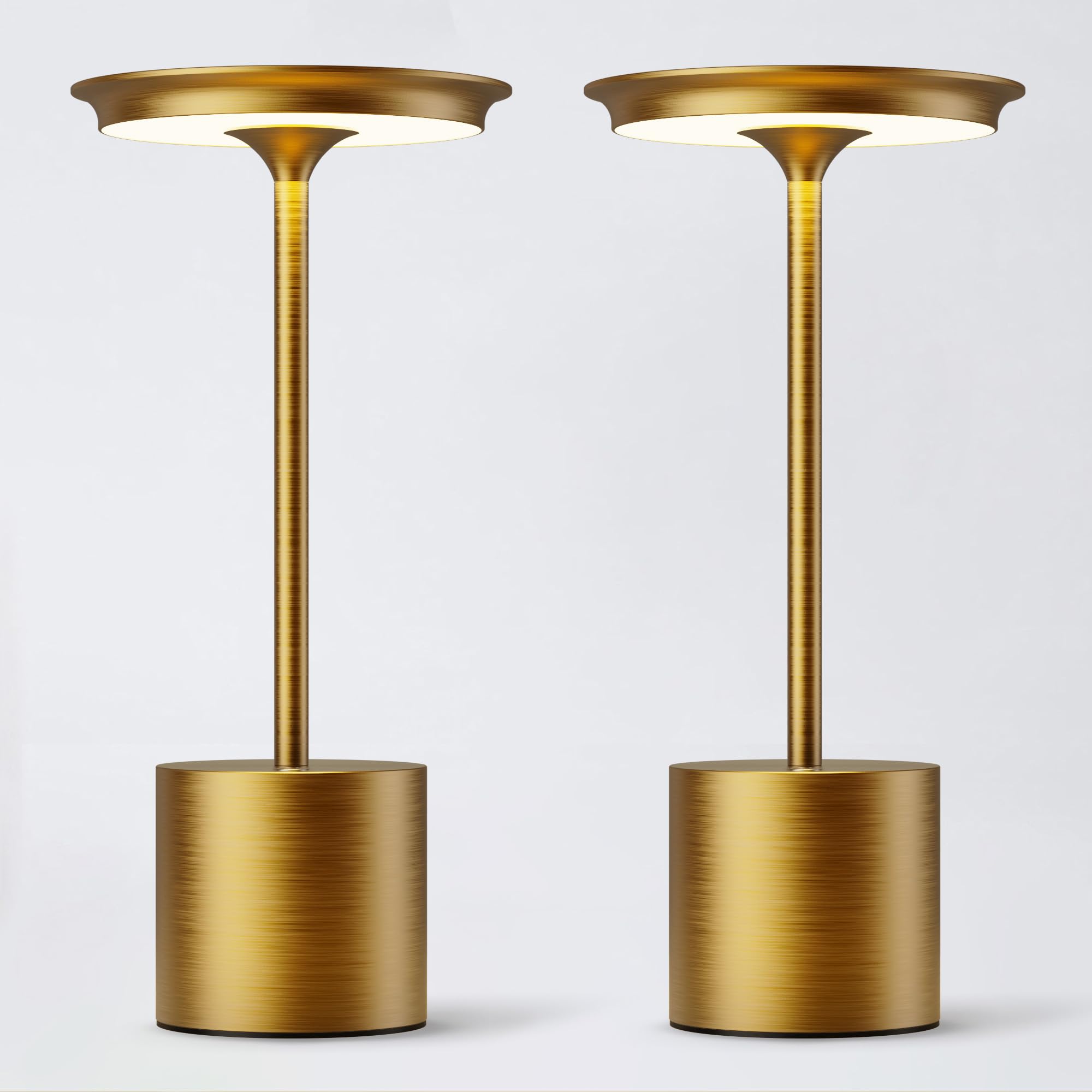 Sikevht 2Pack Cordless Table Lamp,Rechargeable 6000Mah Battery Operated Portable Table Light, 3 Color Stepless Dimmable Battery Lamps, Led Table Light For/Restaurant/Outdoor/Patio (2Pack Gold)