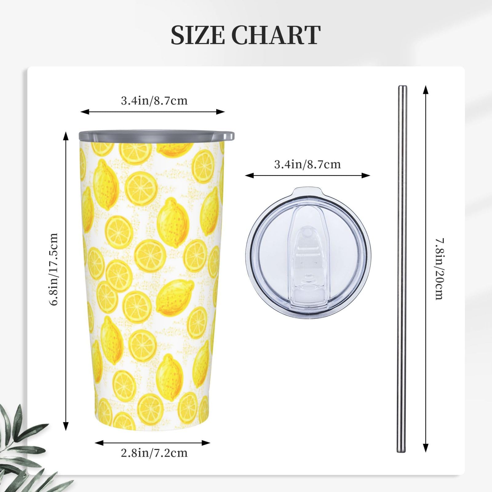 Lemon Tumbler 20Oz Fruit Stainless Steel Insulated Tumblers With Lid And Straw Fruits Travel Coffee