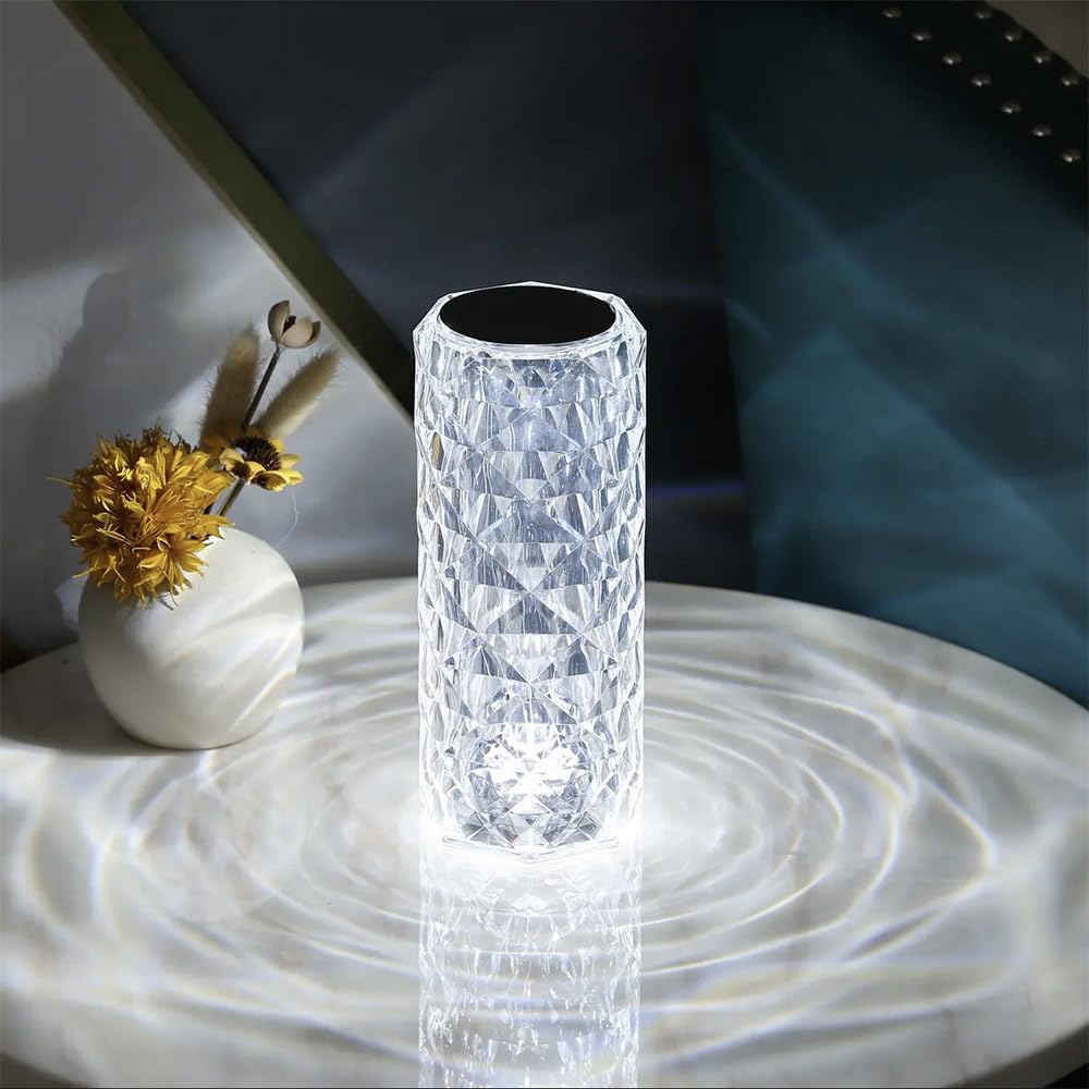Leroxo Portable Crystal Table Lamp, 3-Color Touch Control Rechargeable Night Light, Bedside & Desk Lamp For Bedroom, Living Room, Kitchen & Dining Room (3-Color Rose)