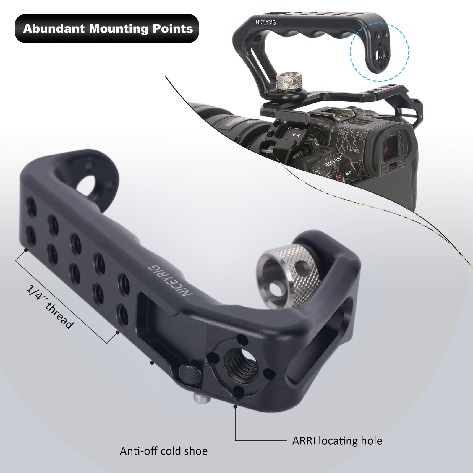 Niceyrig Dslr Top Handle Grip For Arri Mount, Ergonomic Camera Cage Handgrip With 1/4 3/8 Thread Cold Shoe - 536