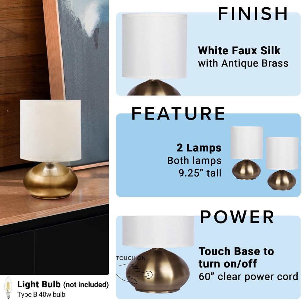 Catalina Lighting 18581-001 Transitional Matching Small Touch Lamp Set, Led Bulb Not Included, 9.25" Antique Brass, Set Of 2
