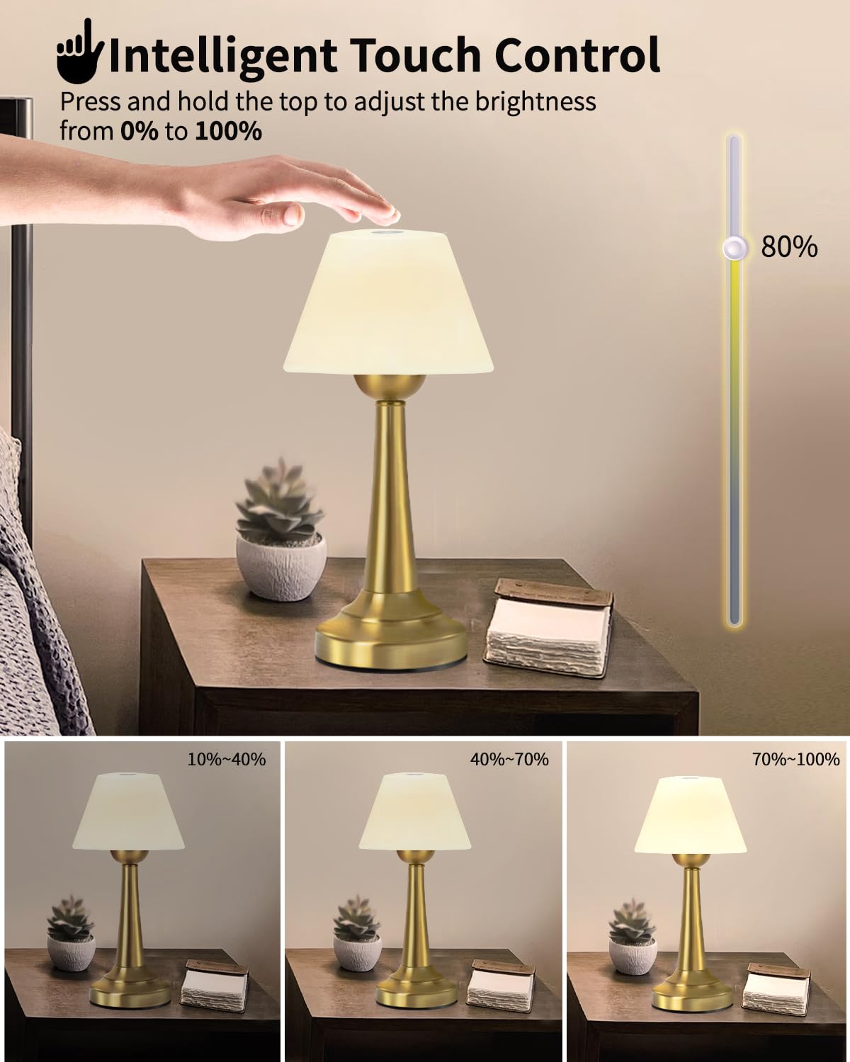 Trrmezy Outdoor Battery Operated Cordless Table Lamp Waterproof, Shower Lamp Rechargeable, Touch Dimmable Nightstand Lights For Bedroom School Patio Livingroom Decor