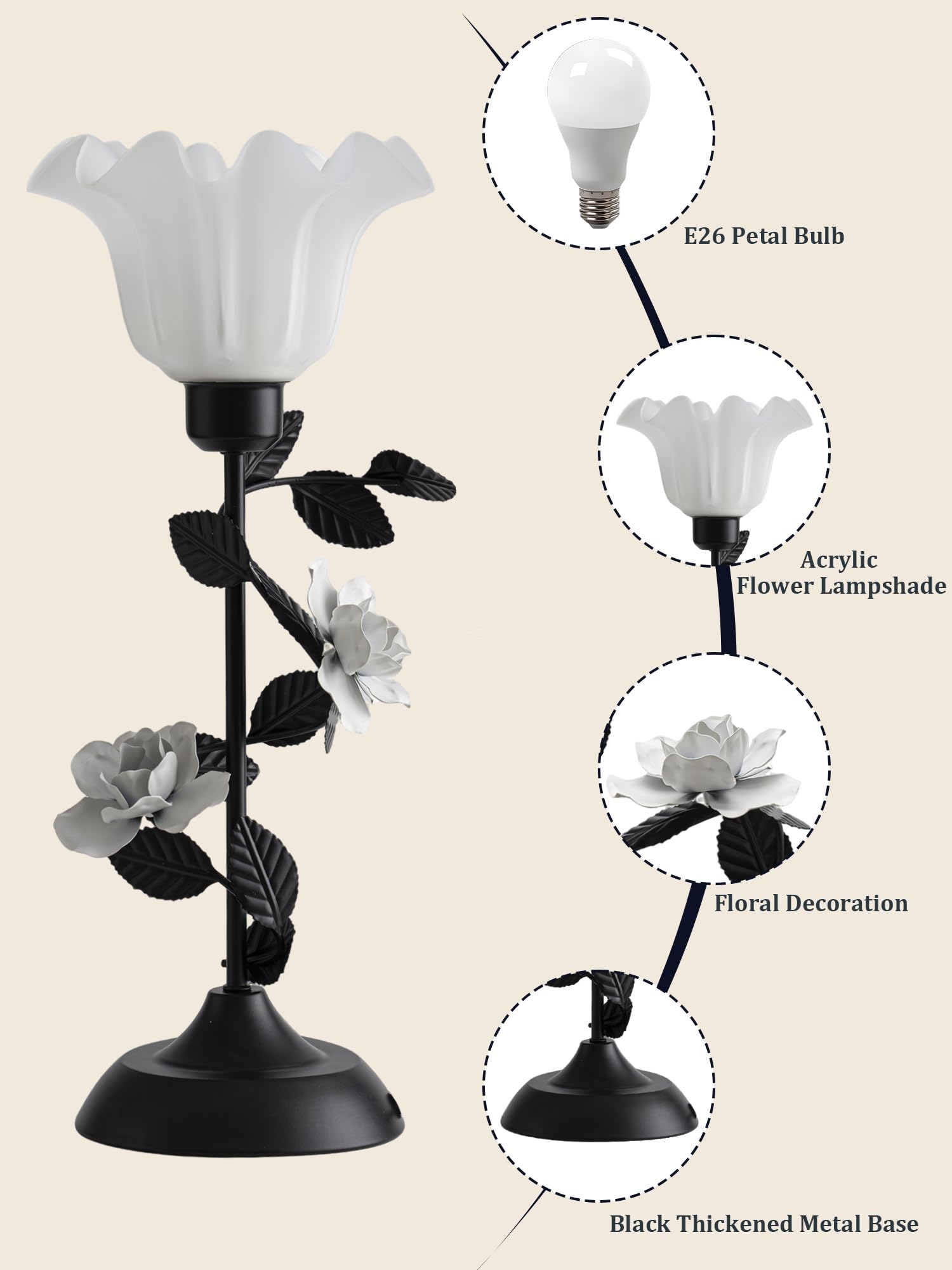 Quipzora Flower Lamp For Home,Bedside Vintage Table Lamps, Kawaii Bedside Lamp With 3 Colors Modes Led Reading Lights,Nightstand Light For Living Room Office Bedroom