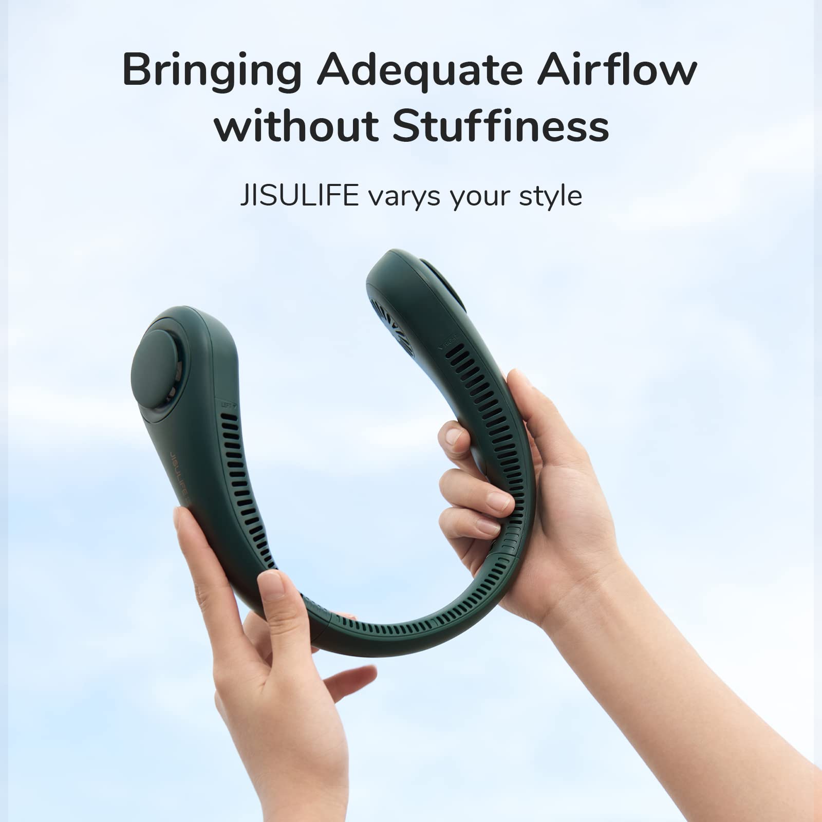 Jisulife Portable Neck Fan, Hands Free Bladeless Fan, 5 Speeds, 4000 Mah Battery Operated Wearable