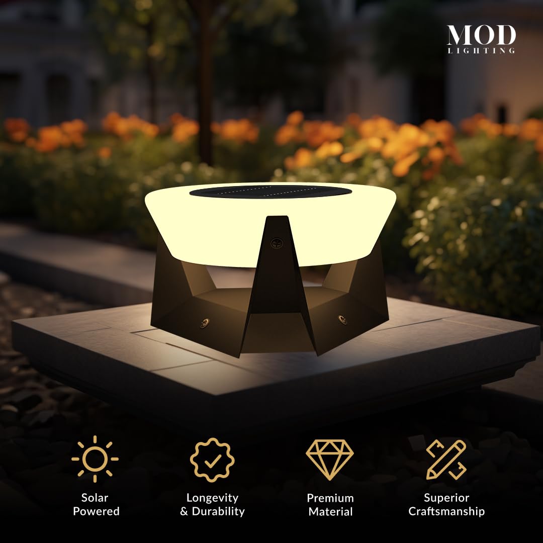 Mod Lighting 𝗠𝗢𝗗 𝗟𝗜𝗚𝗛𝗧𝗜𝗡𝗚 Skye  Solar Post Lights, Fence Solar Cap Lights Outdoor Waterproof Ip65, Bollard Lights, Led Outdoor Lamp For Yard And Patio Dimmable With Remote (Medium  11X6"  Warm White)