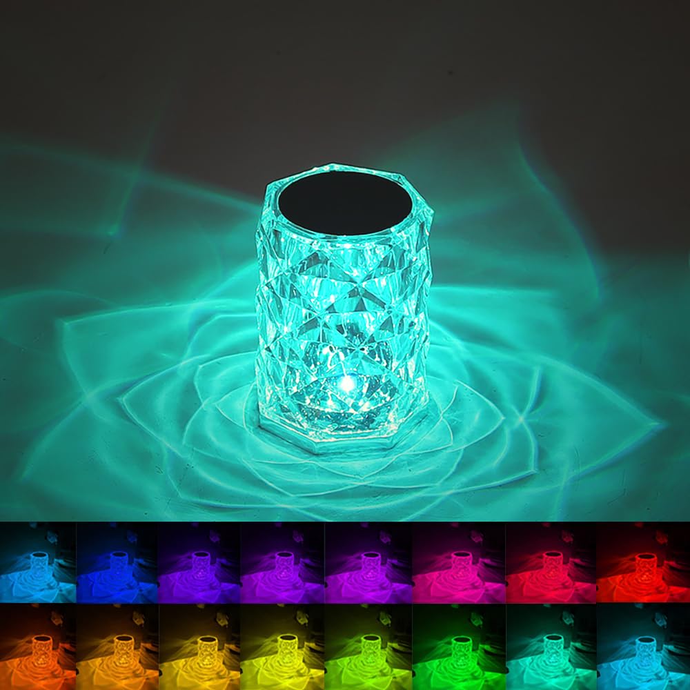 Leroxo Portable Crystal Table Lamp,3 Color Touch Control Rechargeable Lamp,3-Levels Brightness Room Decor Desk Lamp,Crystal Bedside Lamp,Night Light For Kids Nursery,Bedroom,Dining Room Lamp (16 Color Rose)
