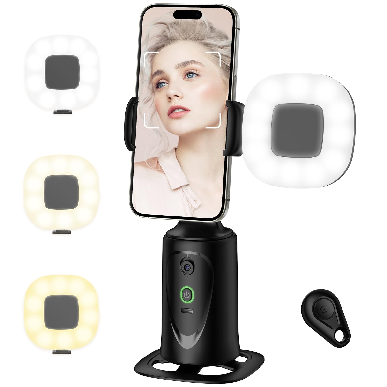 Herclear Auto Face Tracking Tripod 360° Rotation Phone Stand, No App, Face Body Phone Camera Stand With Remote And Gesture Control, Rechargeable Smart Shooting Stand With Light ( Edition)