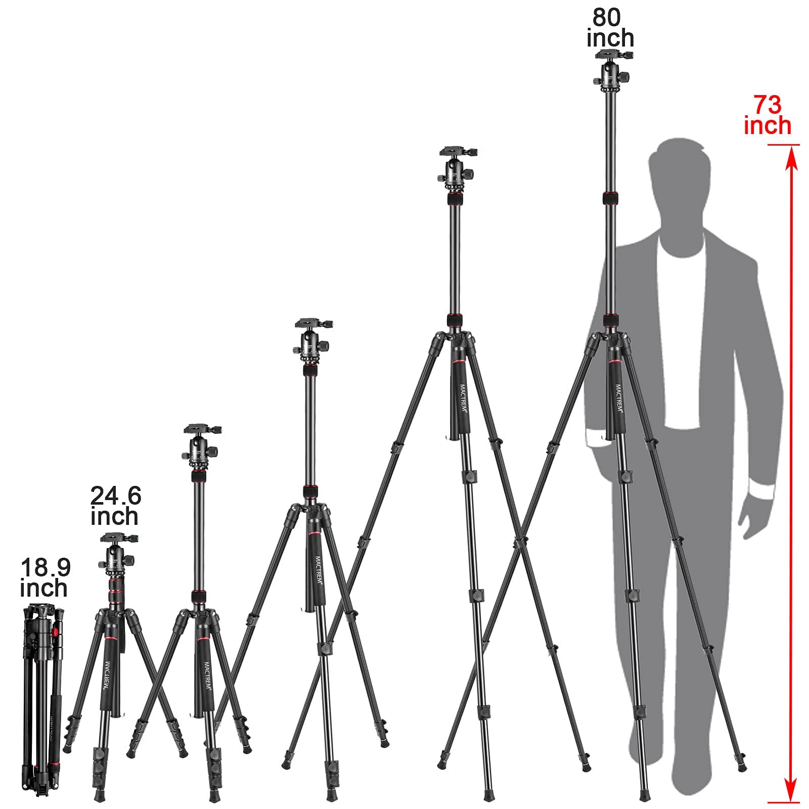 Mactrem 84" Camera Tripod, Dslr Tripod Heavy Duty For Travel, 360 ° Ball Head Professional Aluminum Tripod & Monopod With Carry Bag Compatible With Canon Nikon Binoculars Laser Telescope, 33Lb Load