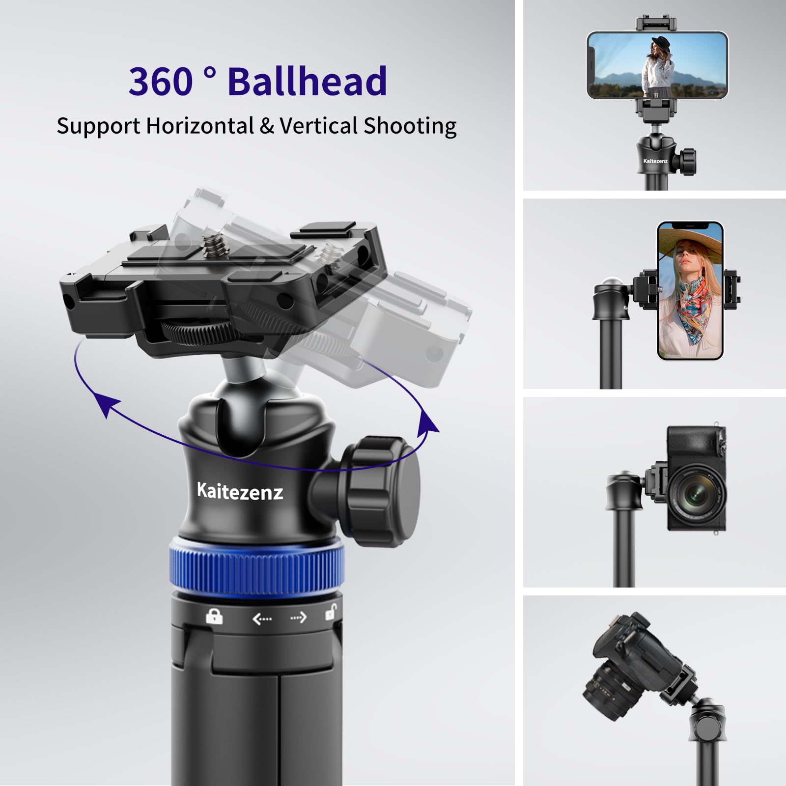 Kaitezenz Selfie Stick Tripod For Gopro Camera, 64" Extendable Stand With 360° Ball Head 1/4" Screw, Portable Lightweight Camera Tripod For Gopro Max Hero 11 10 9 8 7 6 5 Dji Osmo Action Phone
