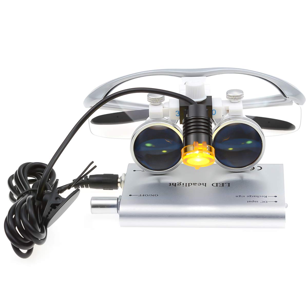 Bo 3.5X Binocular Loupes Optical Glass + 3W Headlight + Cloth Bag (Silver)