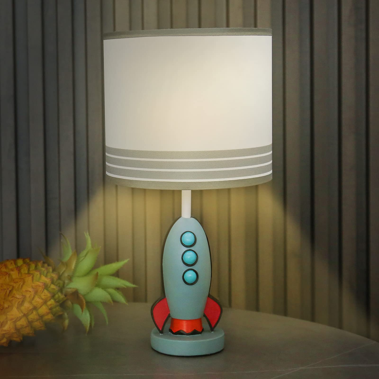 Herbestbay Kids Bedside Table Lamp, Adorable 14 Inch Rocket Ship Design With Cute Lampshade, Space Lamp Ideal For Children'S Bedroom Decor, Includes Led Bulb