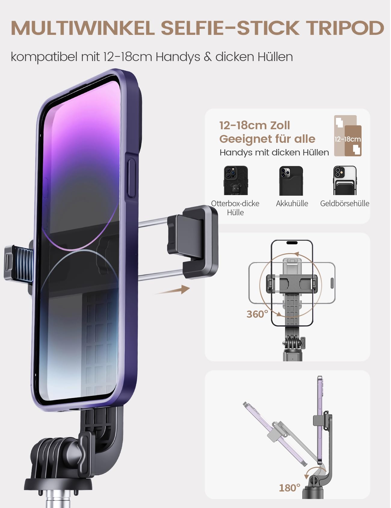 Anxre Selfie Stick Tripod With Remote, Extendable 360° Rotatable Selfie Stick, 41.7" Phone Tripod Stand For Cell Phone Filming Compatible With Iphone Samsung Android Smartphone Gopro