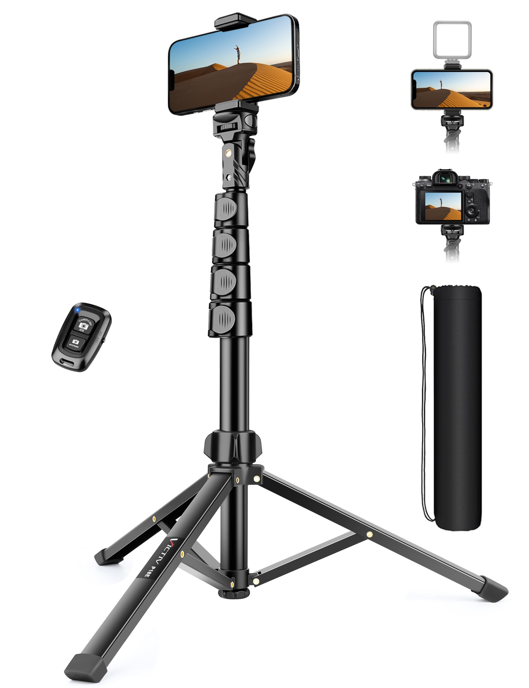 Victiv 69" Cellphone Tripod Stand For Phone & Camera, Portable Tripod For Iphone With Remote Phone Holder, Selfie Stick For Smartphone, Compatible With Iphone/Android