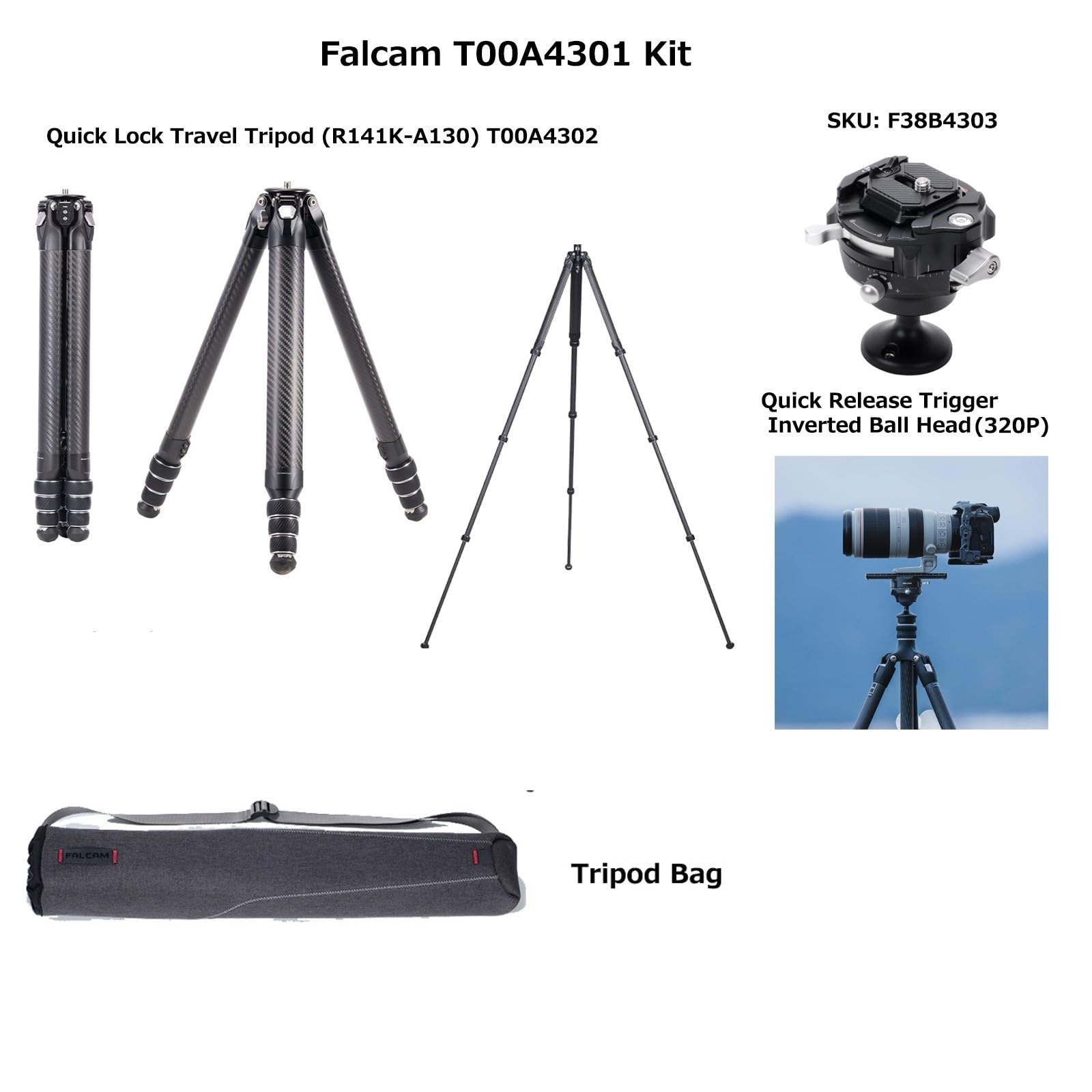 Eachshot Falcam Treeroot F38 Pro 61" Carbon Fiber Tripod,Quick Lock Travel Tripod Capacity 5Kg/11Lbs With 1/4" Screw,Carry Strap Holes For Cameras