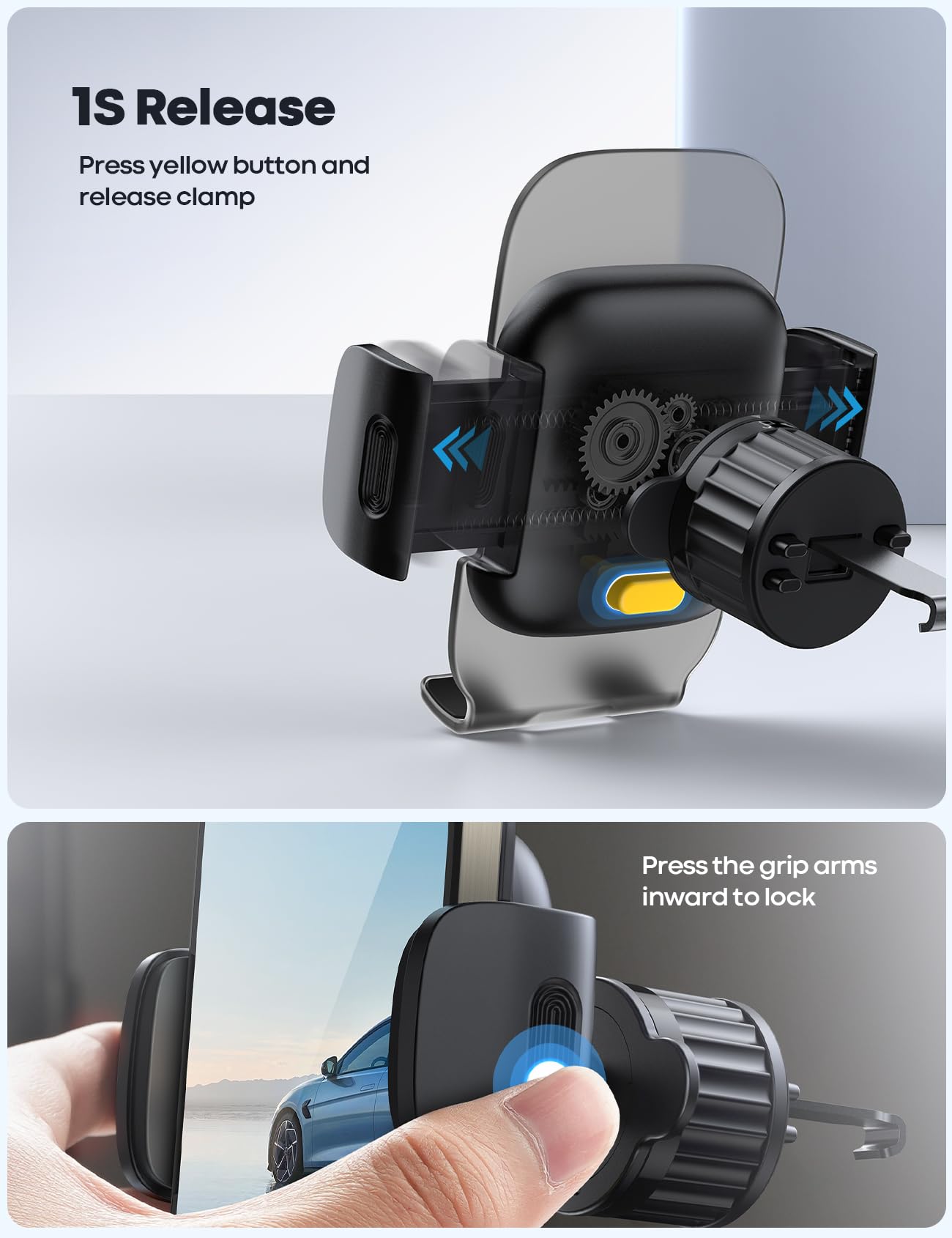 Lamicall Phone Holders For Your Car - Wider Spring Clamp [Big Phone Friendly] Air Vent Cell Phone Holder Car Mount Automobile Cradle Air Vent Clip For Iphone 15 14 13 Pro Max Smartphone - Dark