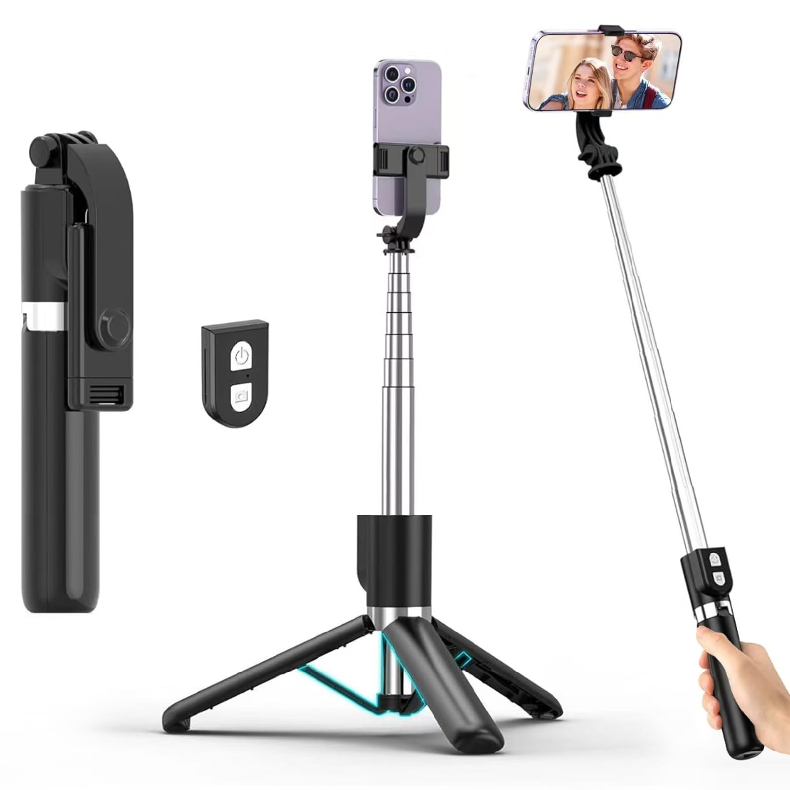 Noox Portable Selfie Stick With Remote, Extendable Cell Phone Tripod For Iphone 15/14/13/12/11/X/8/7, Galaxy S23/S22/S21/S20/Note/Z Flip, Pixel, Oneplus, Travel Phone Mount Holder Filming Video Recording