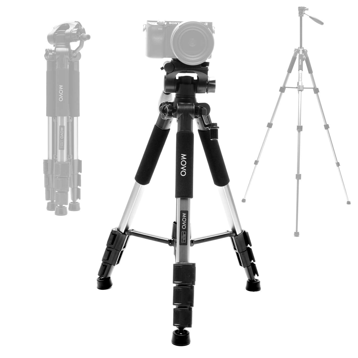 Movo Mv-T5 57-Inch Video Camera Tripod Stand With Pan Head - Lightweight Tripod For Camera And Phone Videos, Vlogging, Film - Aluminum Travel Tripod For Dslr Camera With Digital Camera Tripod Mount