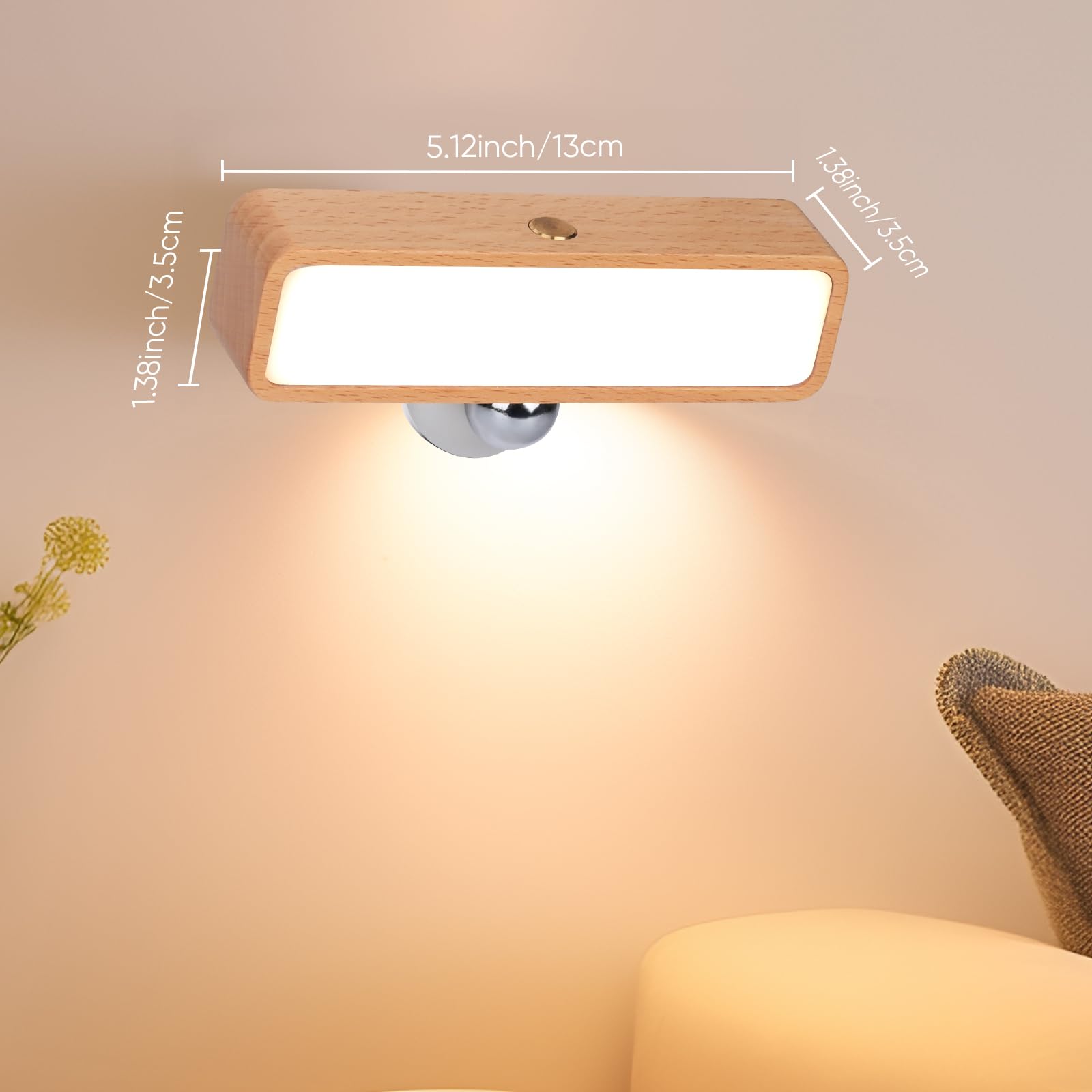 Moroommt Wood Wall Sconces With 360 Rotation, Cordless Table Lamps Rechargeable, Magnetic Touch Small Bedside Desk Lamp For Bedroom Nightstand, Battery Operated Stick Wall Night Lights For Living Room