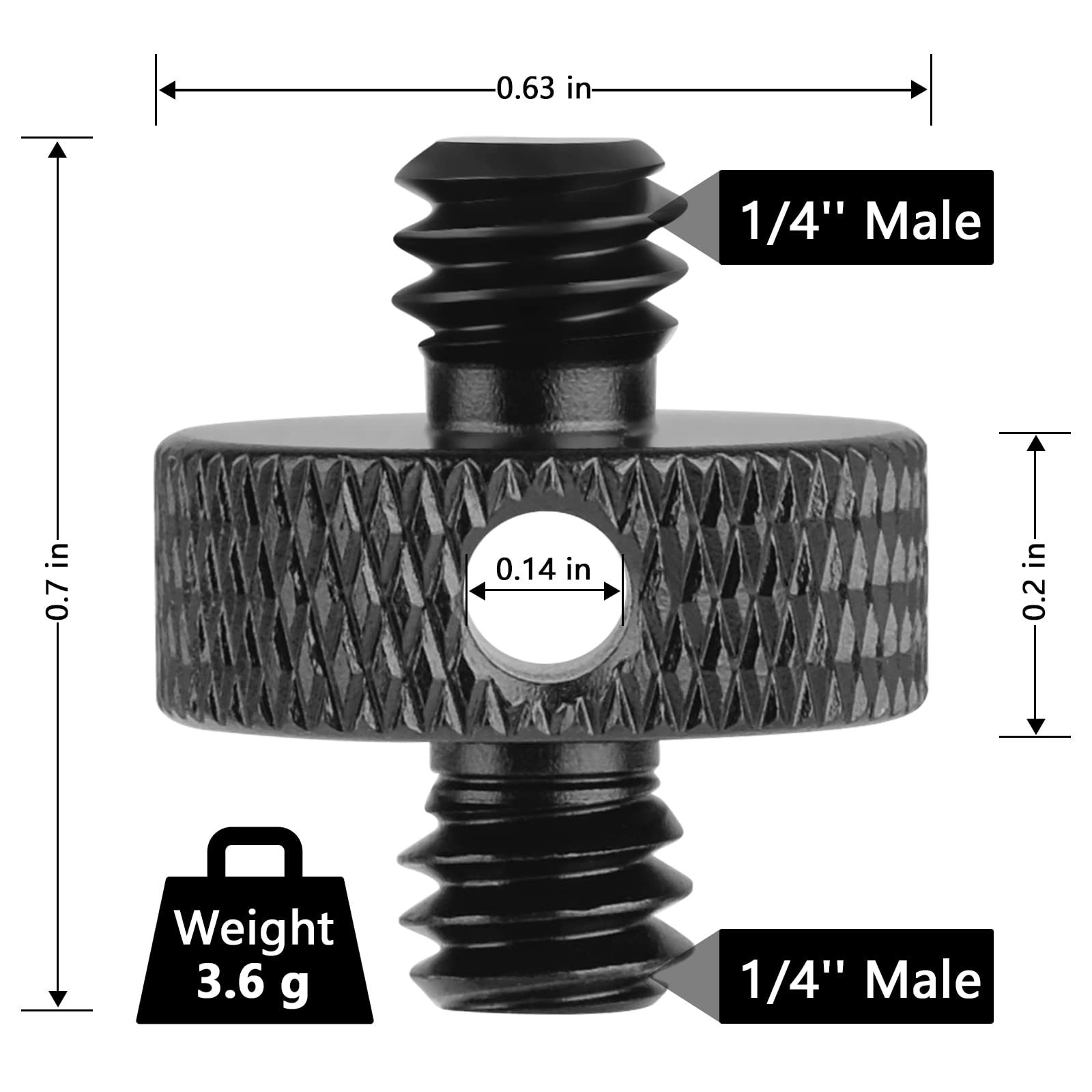 Sanchamy 1/4" Male To 1/4" Male Threaded Tripod Screw Adapter Standard Mounting Thread Converter W/Hole For Camera Cage Mount Light Stand Monopo Shoulder Rig Tripod-6 Packs(Hex Wrench Included)