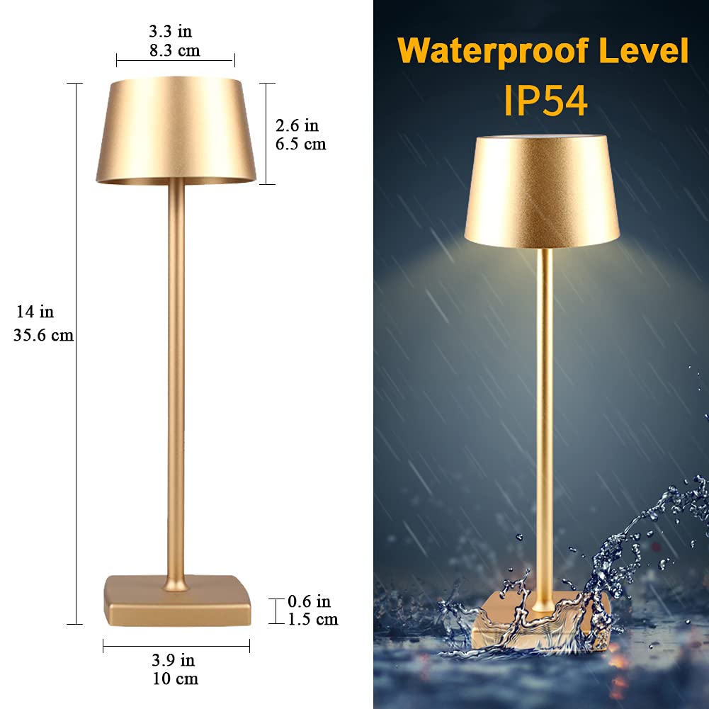 Seihoae Cordless Table Lamps Rechargeable, 5200Mah Battery, Ip54 Waterproof, Aluminum Alloy, Touch Dimming For Indoor Outdoor Restaurant Buffet Bar Coffee Shop, Gold